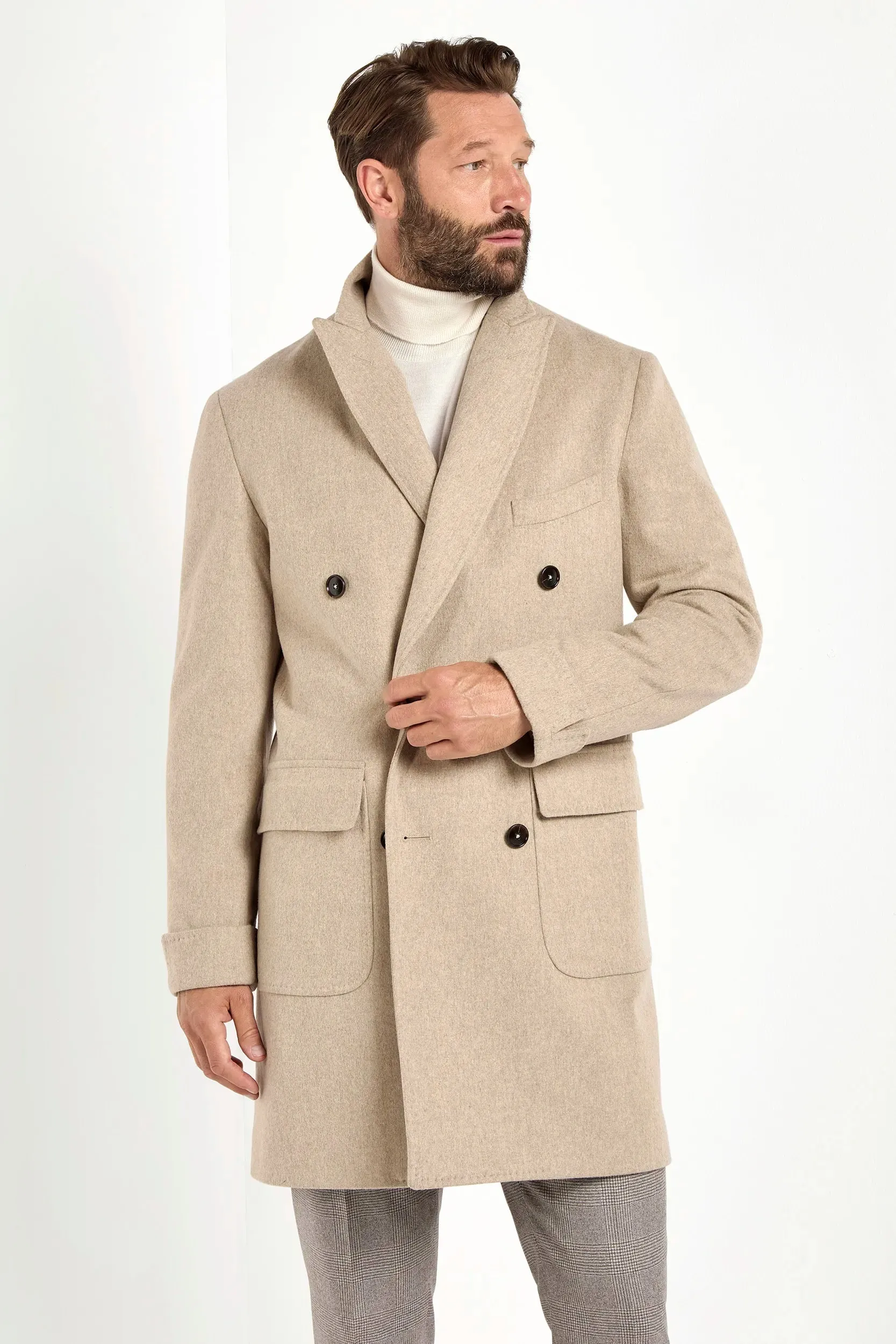 Beige polo coat ?C Made in Italy Elasticized Edging