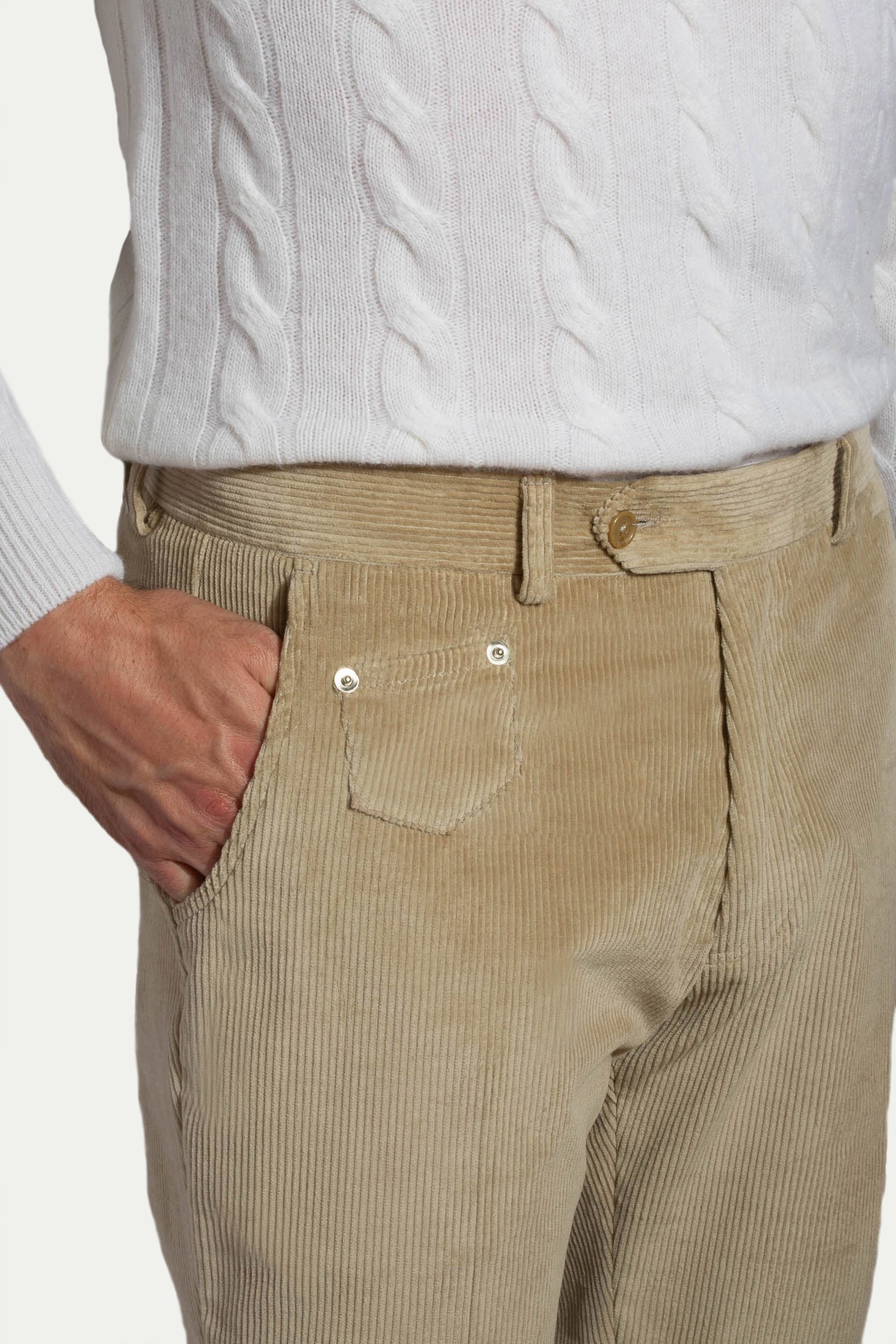 Beige corduroy Sirmione trousers - Made in Italy Comfort Layer Wear Effortless Fit