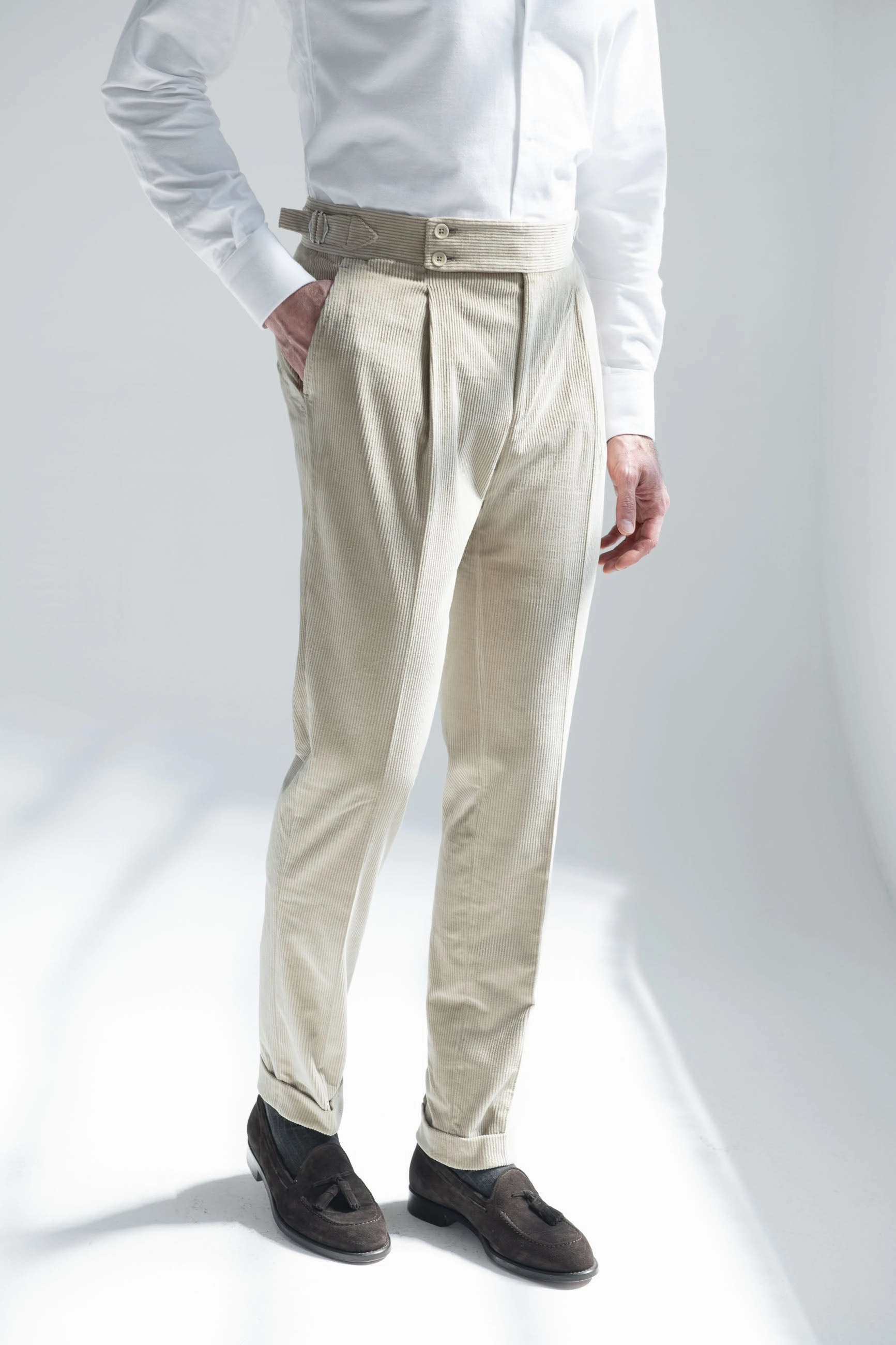 Beige corduroy trousers "Soragna Capsule Collection" - Made in Italy Flat Seams Effortless Look