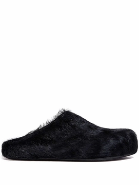 Cushioned Comfort Black Calf Hair Round Toe Slip-On Mules