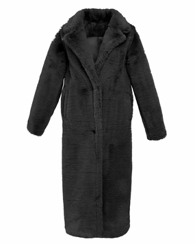 Black Long Faux Fur Teddy Coat | Black Assist Ergonomic Design