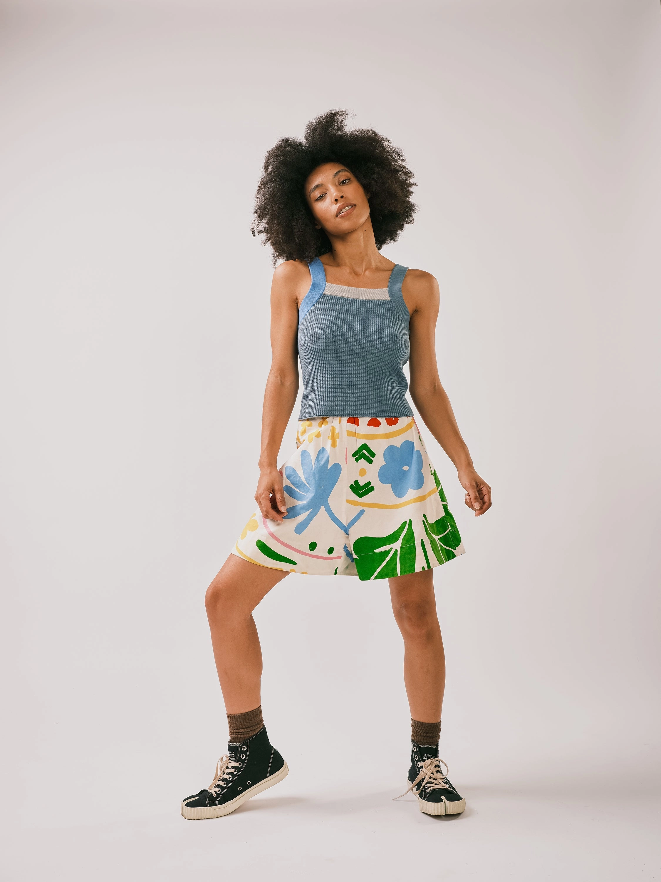 Casual Knit Style Fashion staples Block Tank - Lake