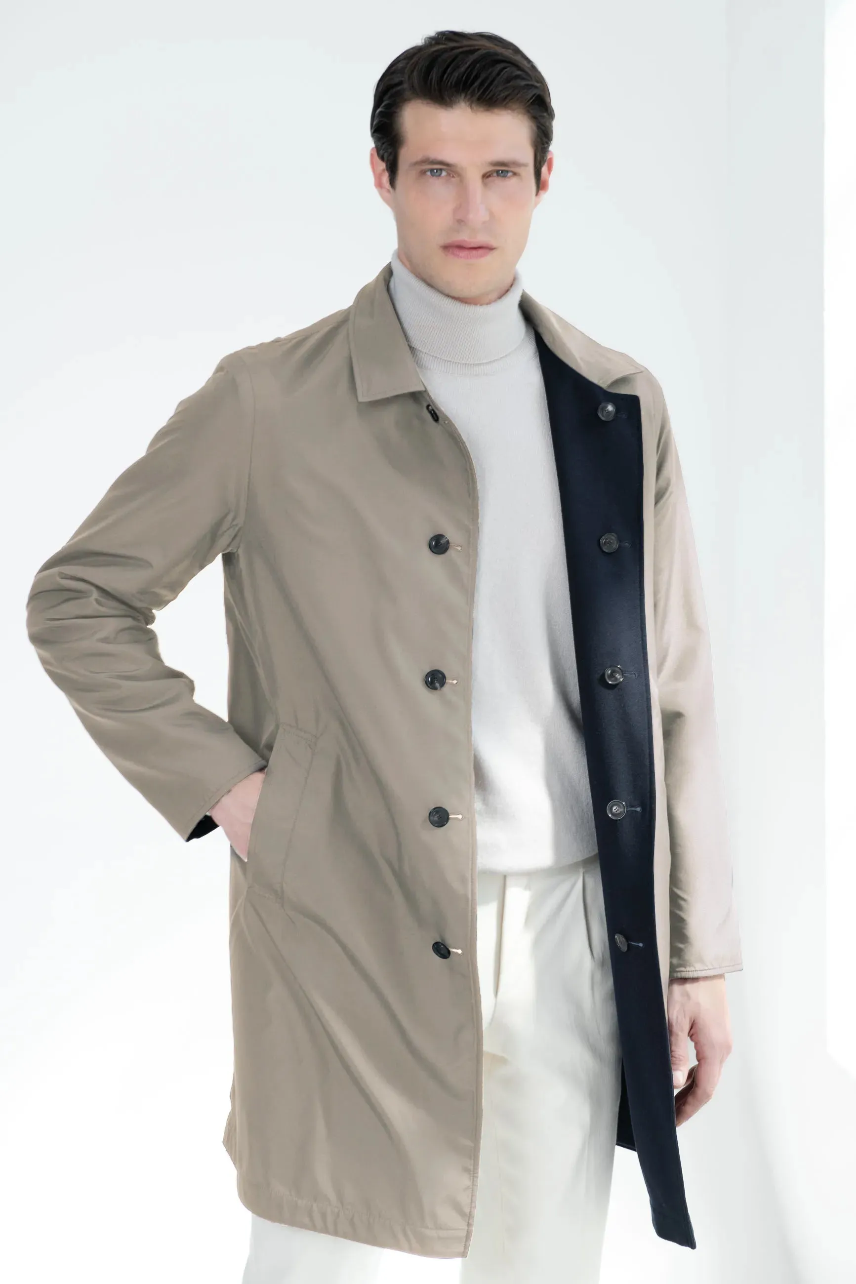 Water Resistant Fabric Blue cashmere reversible coat - Made in Italy