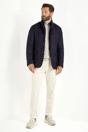 Blue down jacket in wool & cashmere ?C Made in Italy ErgonomicSleeveCut