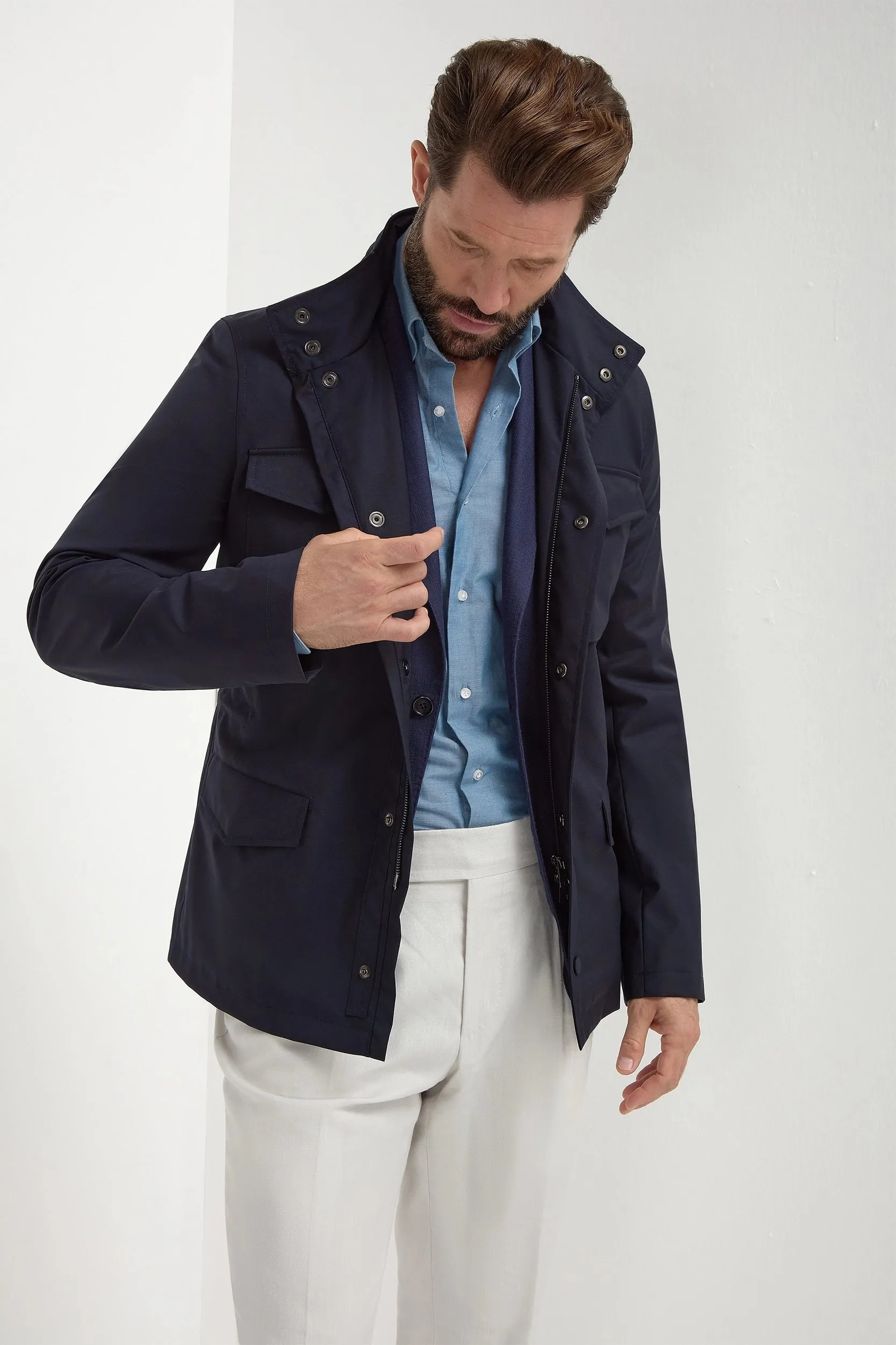 Blue field jacket - Made in Italy Snow Block Slim Fit Styles