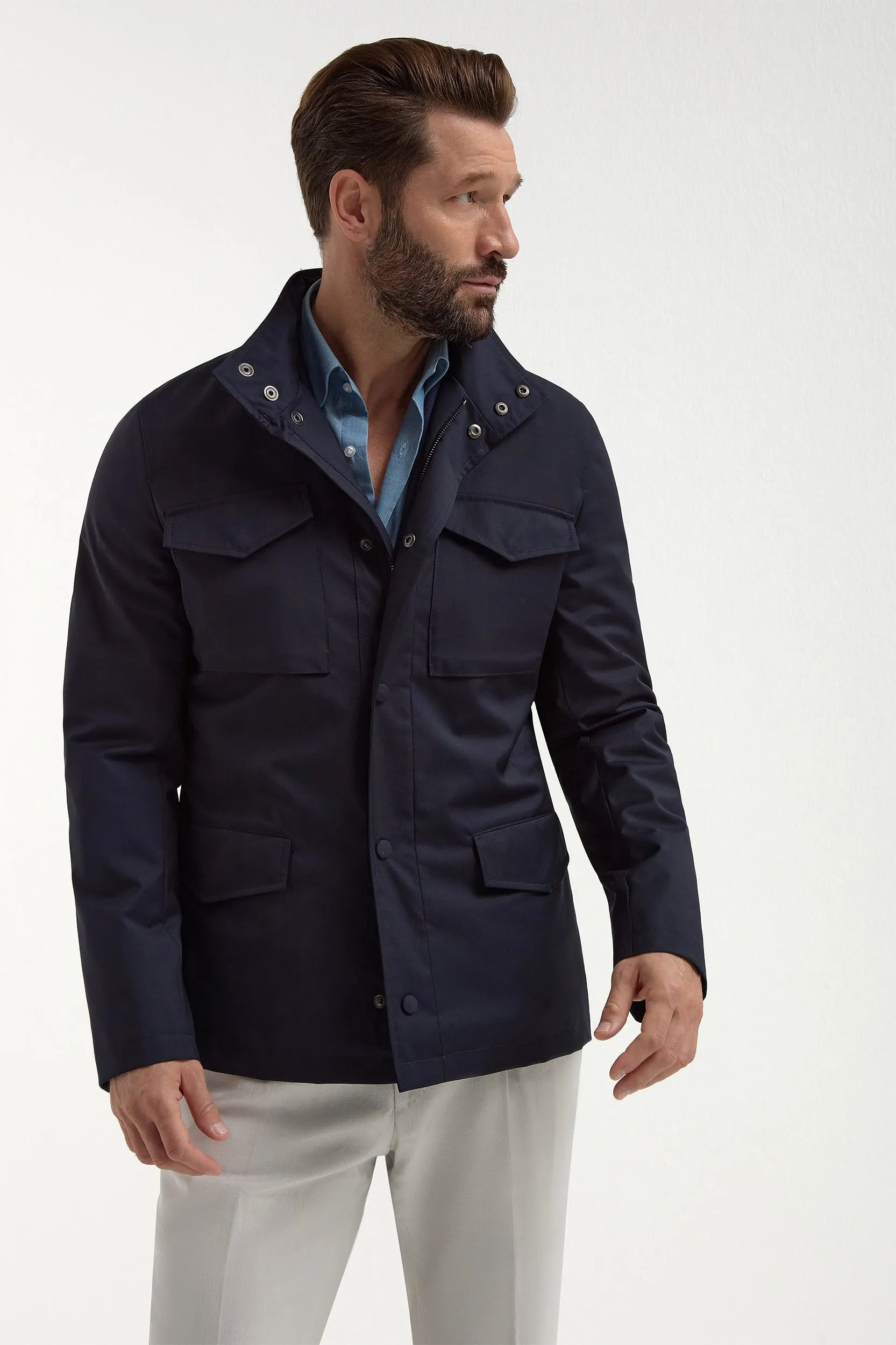 Blue field jacket - Made in Italy Hidden Zipper