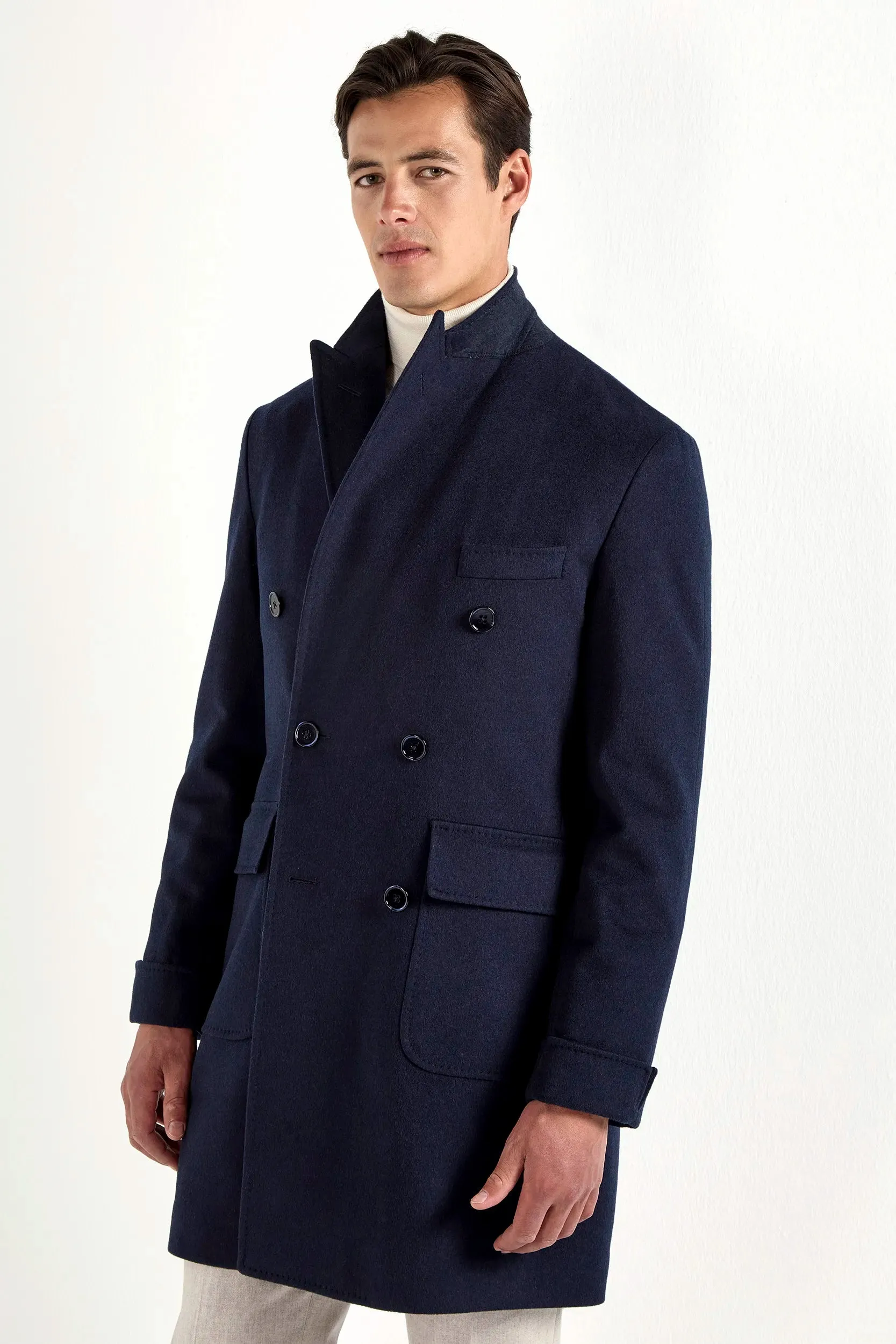 Blue polo coat - Made in Italy Minimal Aesthetic Teflon Finish