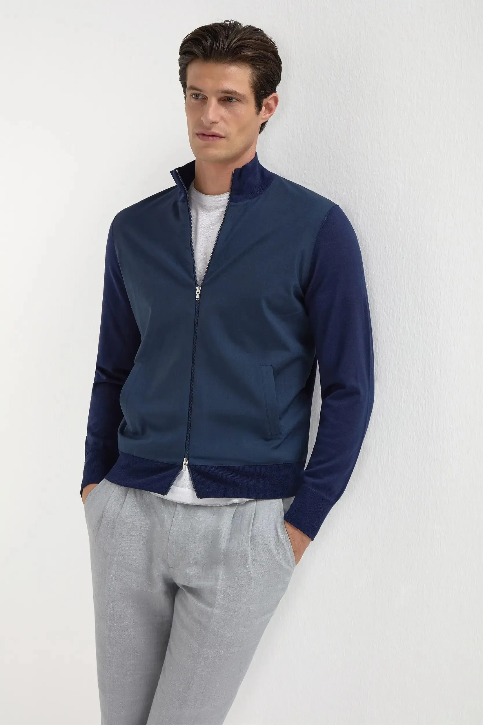 Blue wool & knit bomber - Made in Italy Quick Release Buckle