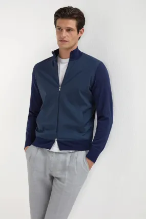 Blue wool & knit bomber - Made in Italy Reinforced Shoulder Padding