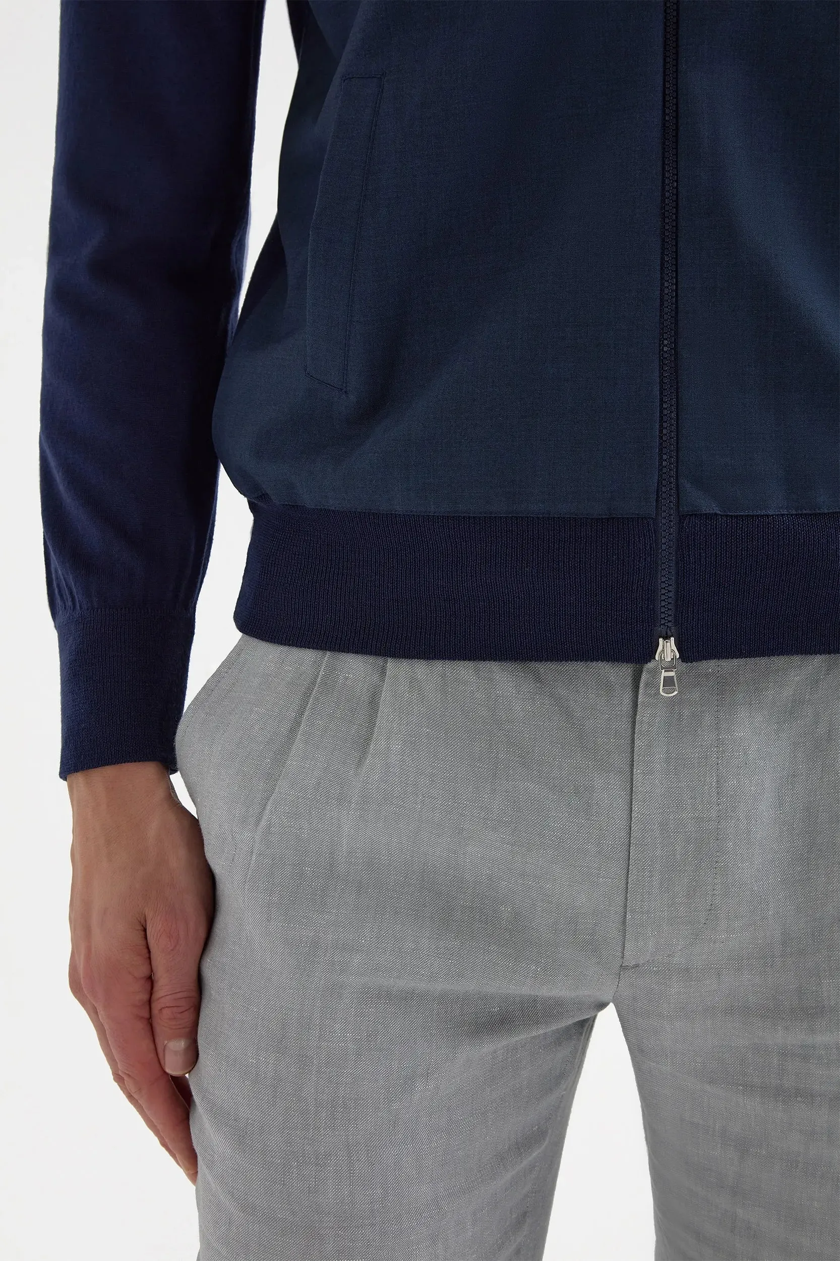 Active Daily Wear Reinforced Elbows Blue wool & knit bomber - Made in Italy