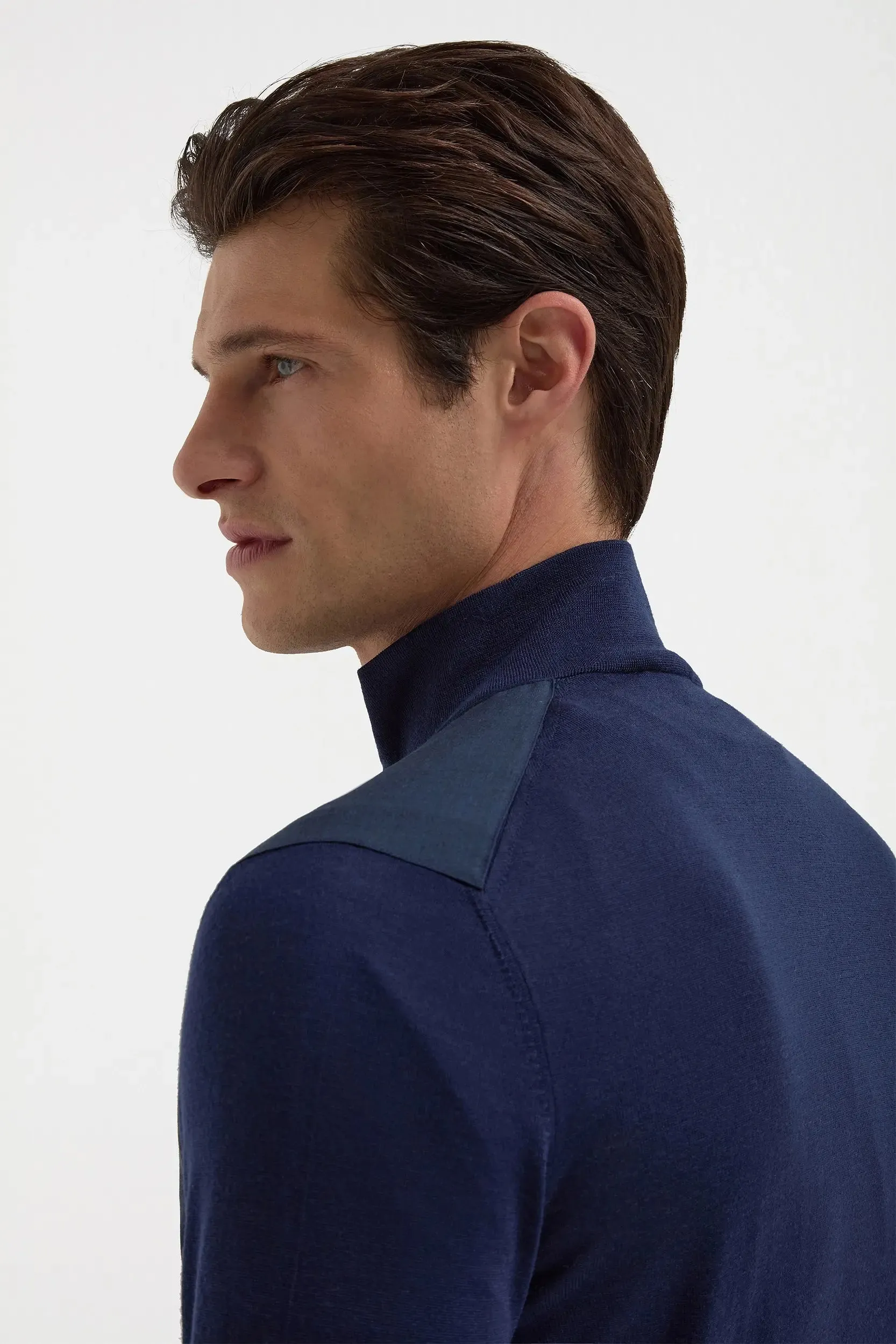 Stretchable Cuffs Blue wool & knit bomber - Made in Italy