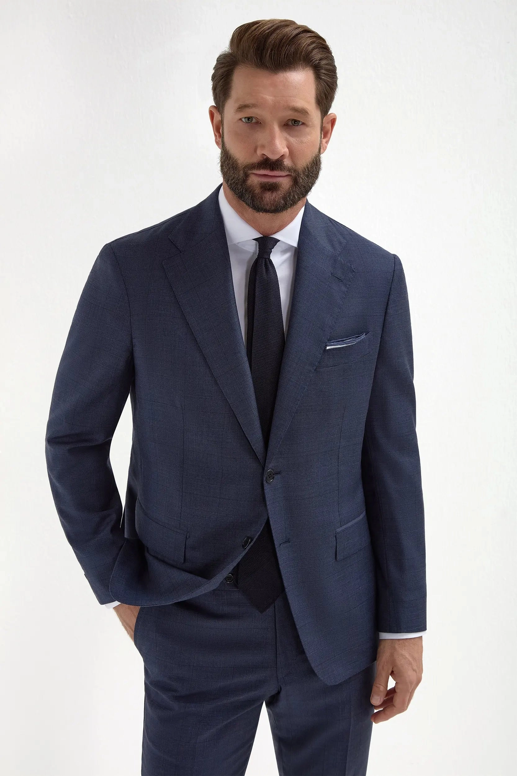 Blue Avio Prince of Wales Full Canvas suit - Made in Italy Chic Business Luxury Finish