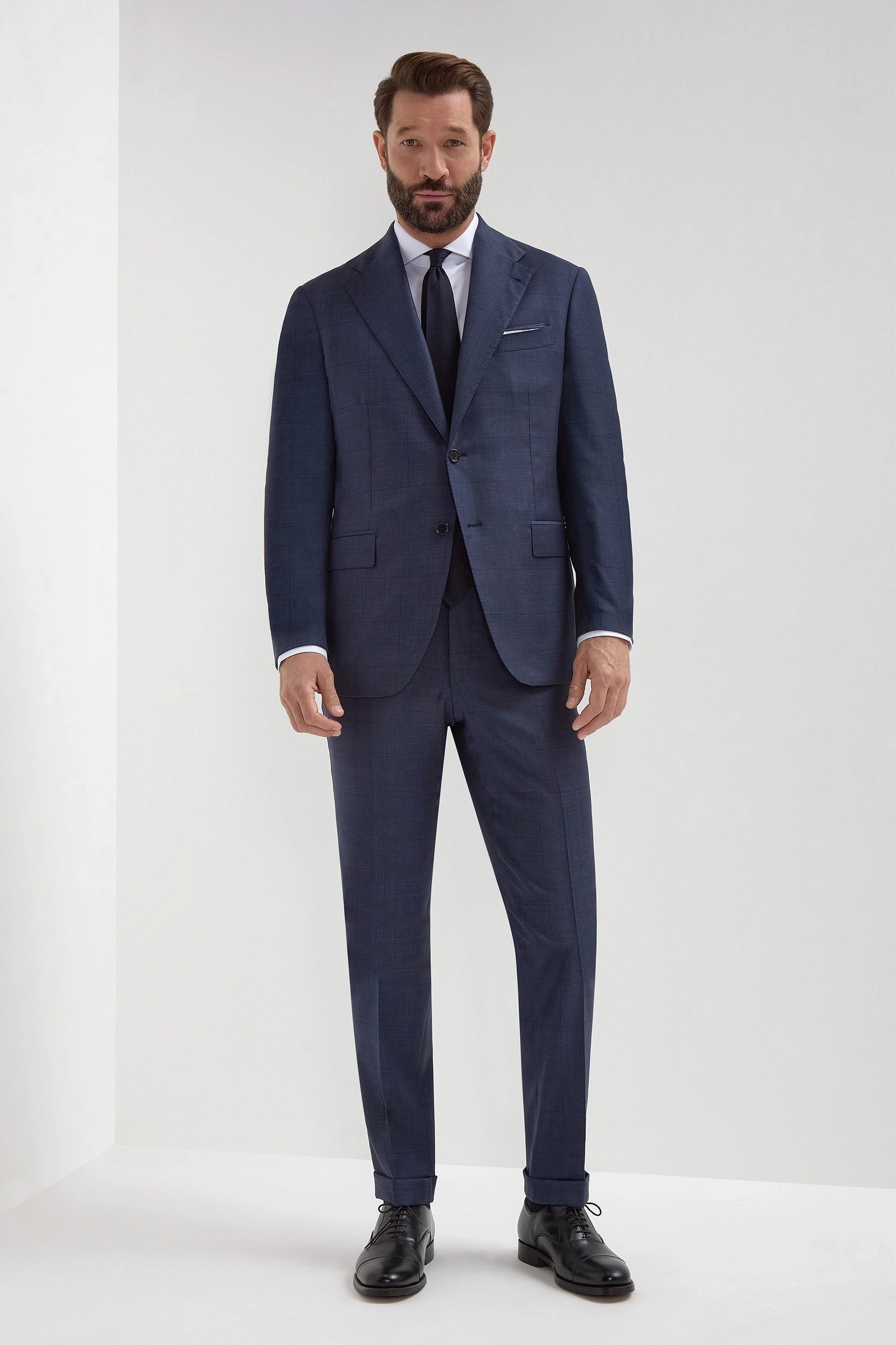 Blue Avio Prince of Wales Full Canvas suit - Made in Italy Refined Construction Chic Professional