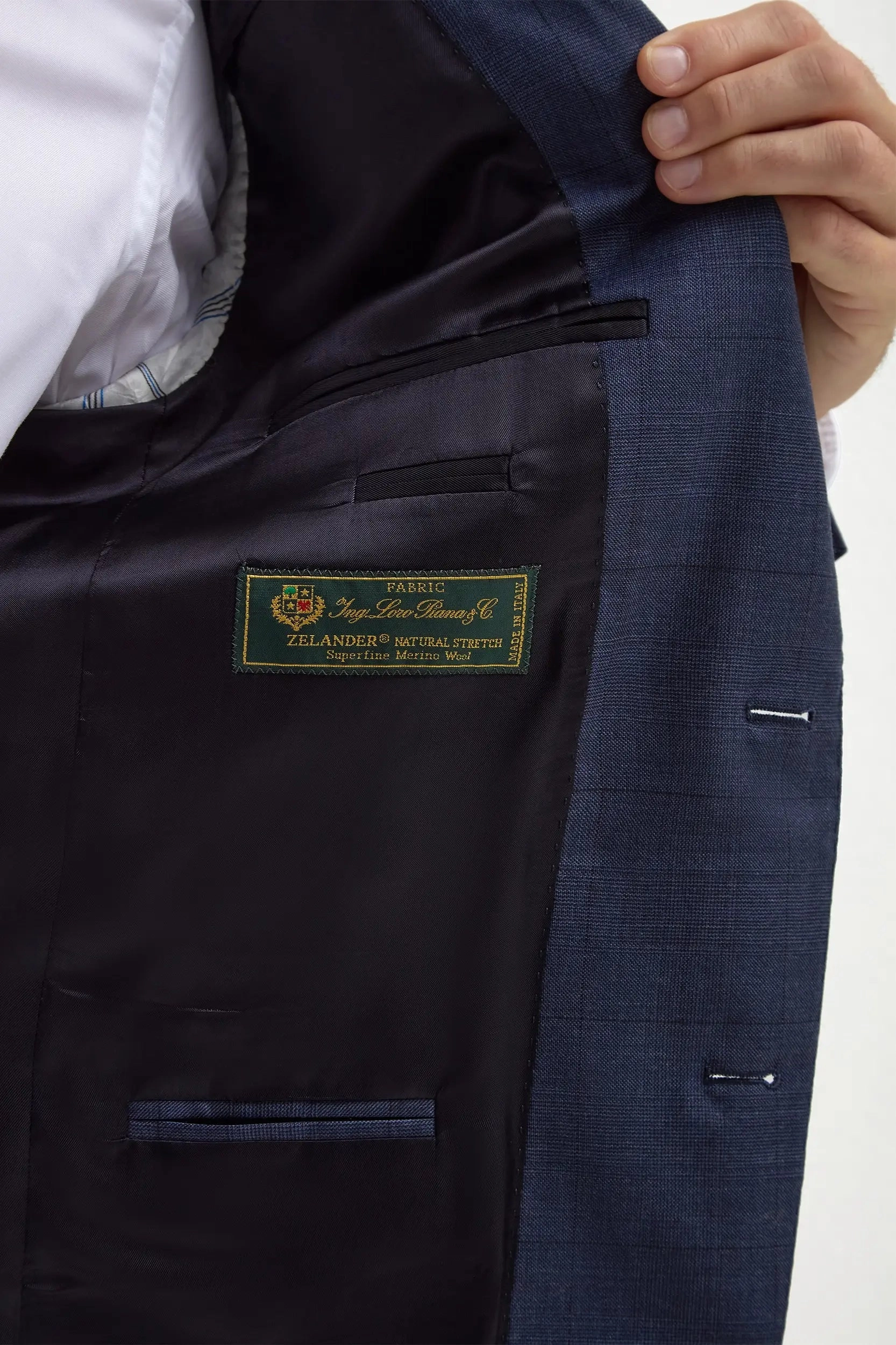 Blue Avio Prince of Wales Full Canvas suit - Made in Italy Timeless Professional Look