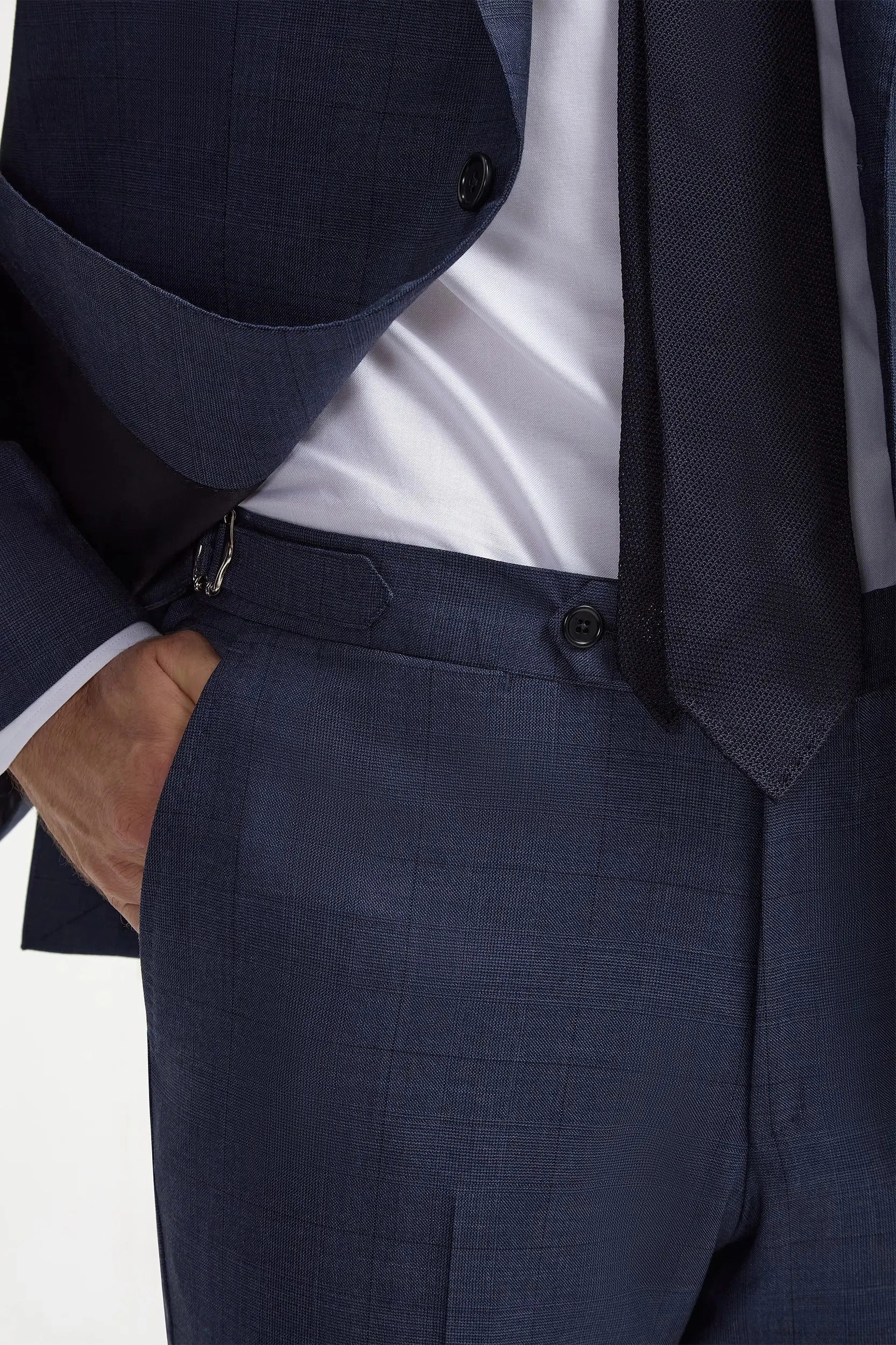 Blue Avio Prince of Wales Full Canvas suit - Made in Italy Smart Precision