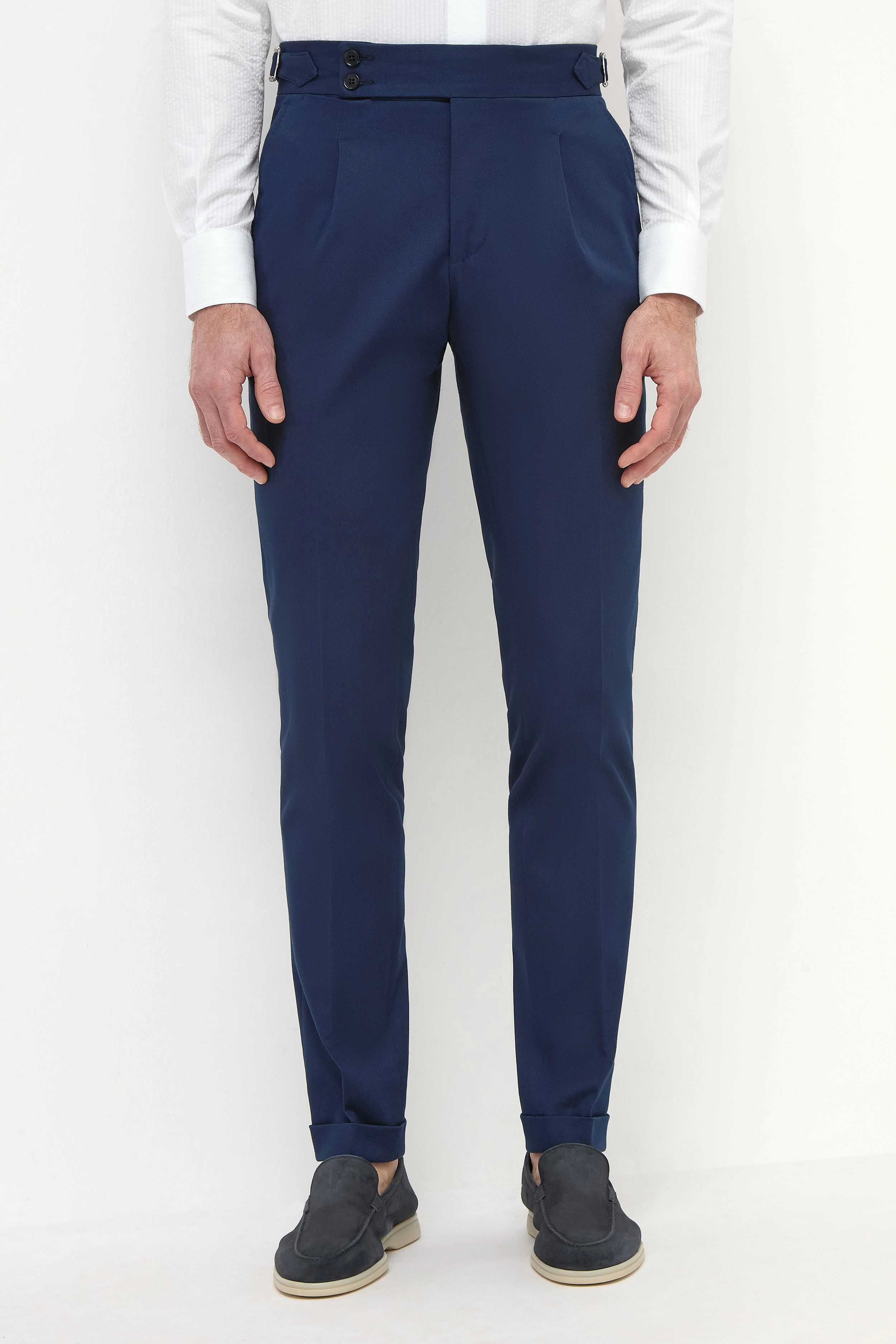 Blue cotton Soragna trousers - Made in Italy Double Layered Hem Thermal regulation
