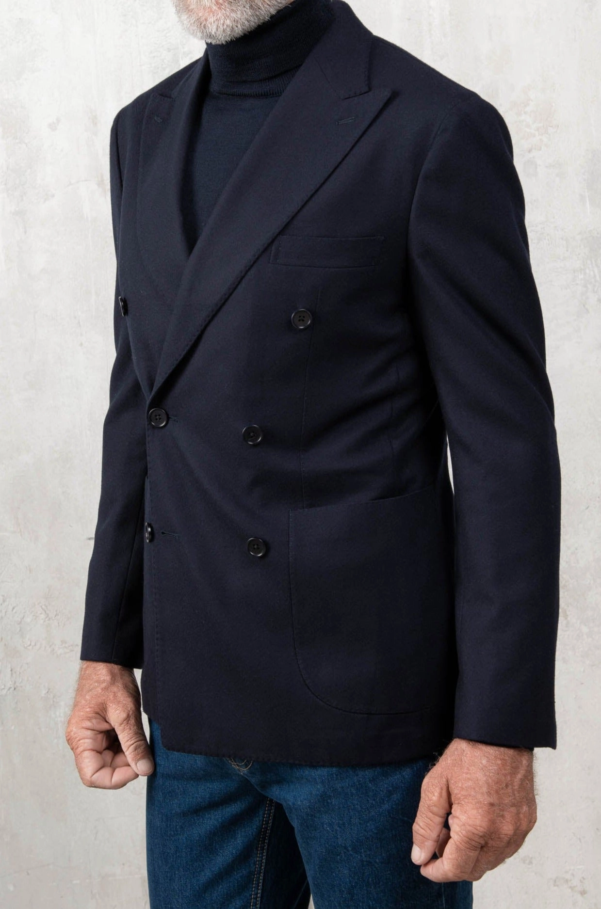 Ergonomic Paneling Highlighter Blue flannel super 180'S double breasted jacket - Made in Italy