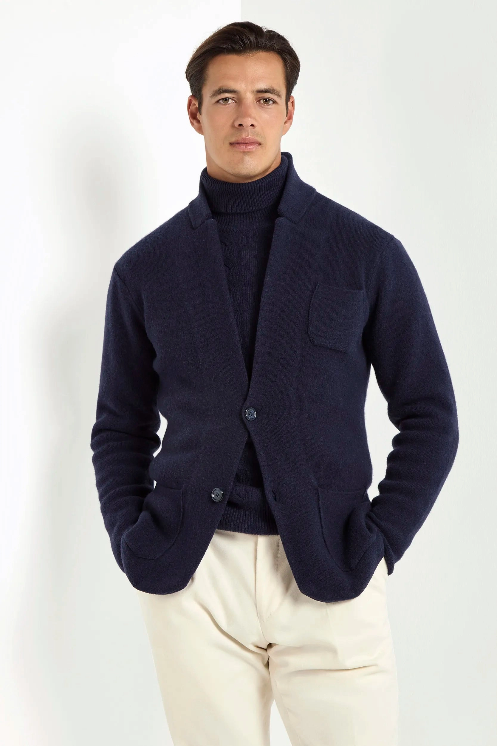 Blue knitted jacket - wool and cashmere - Made in Italy Bonded seams Treasure
