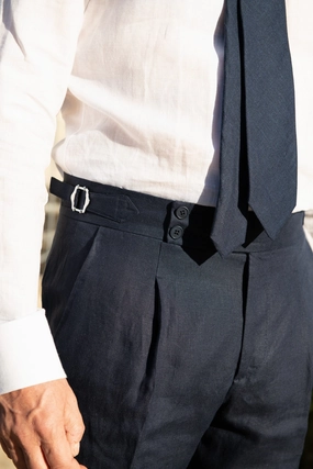 UltraSoftLining Utility Style Blue linen trousers "Soragna Capsule Collection" - Made in Italy