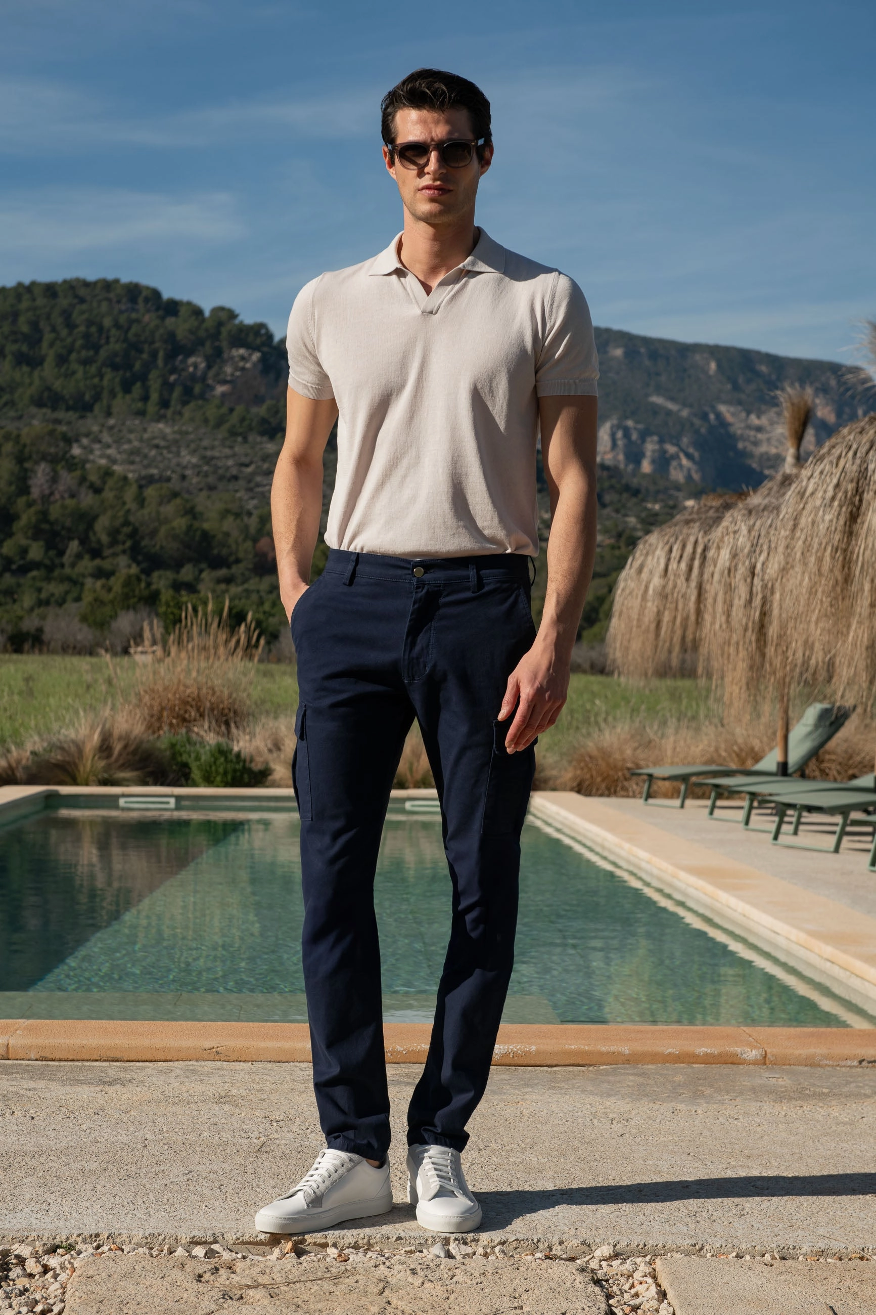 Comfortable Look Blue stretch cotton cargo - Made in Italy
