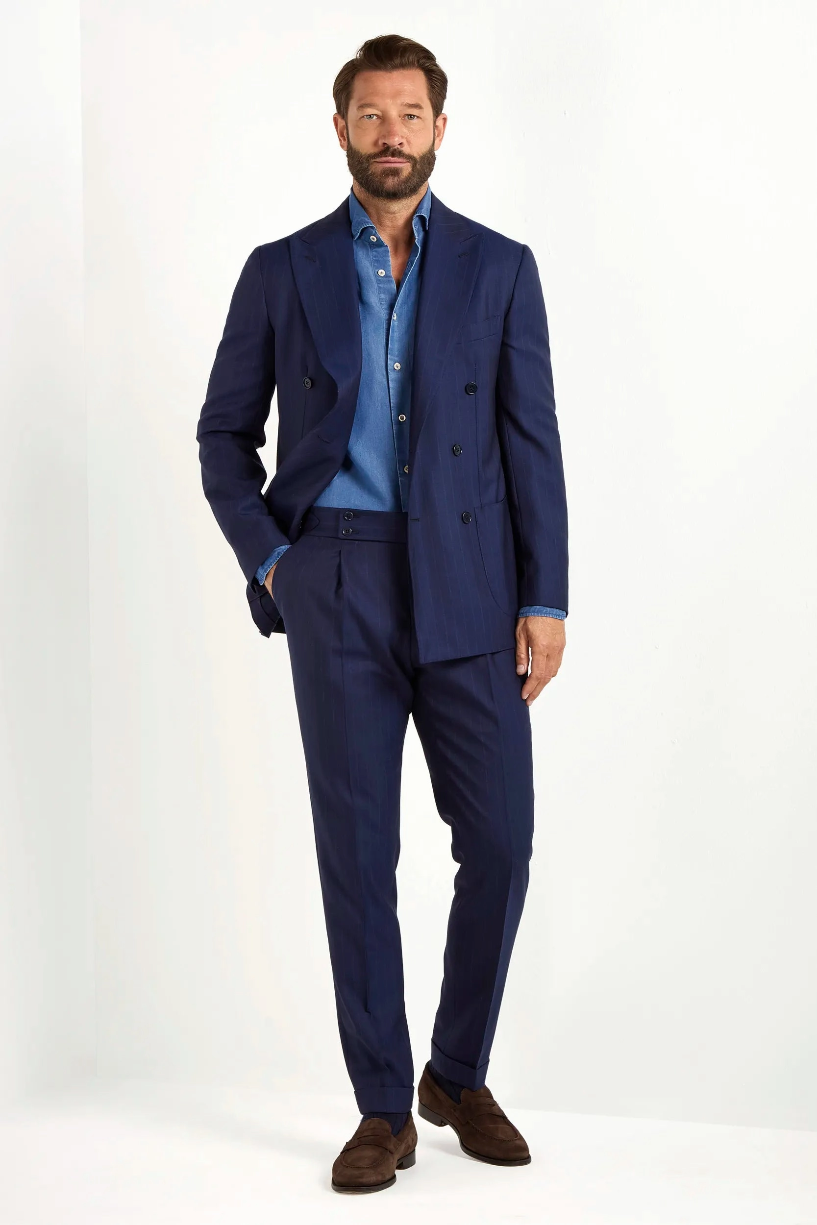 Professional Tailoring Sleek Tailoring Blue striped double breasted suit - Made in Italy