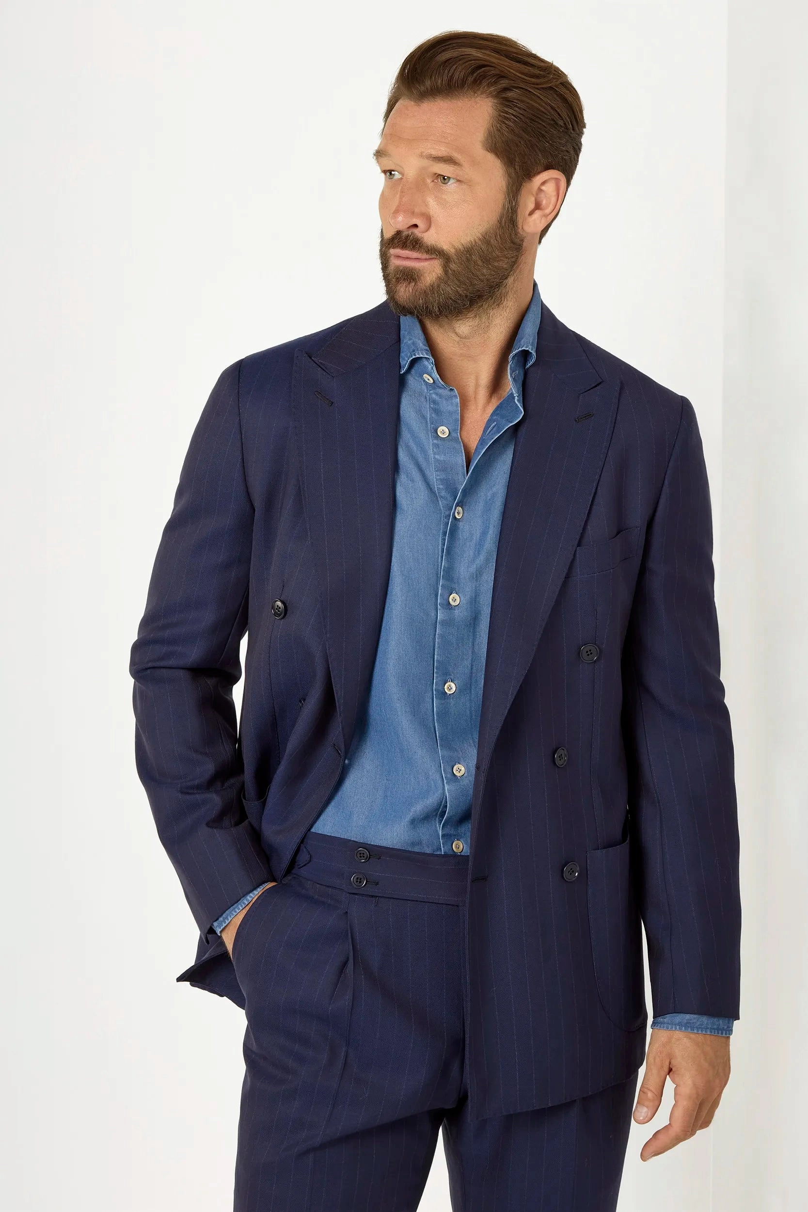 Blue striped double breasted suit - Made in Italy Business Style Fit