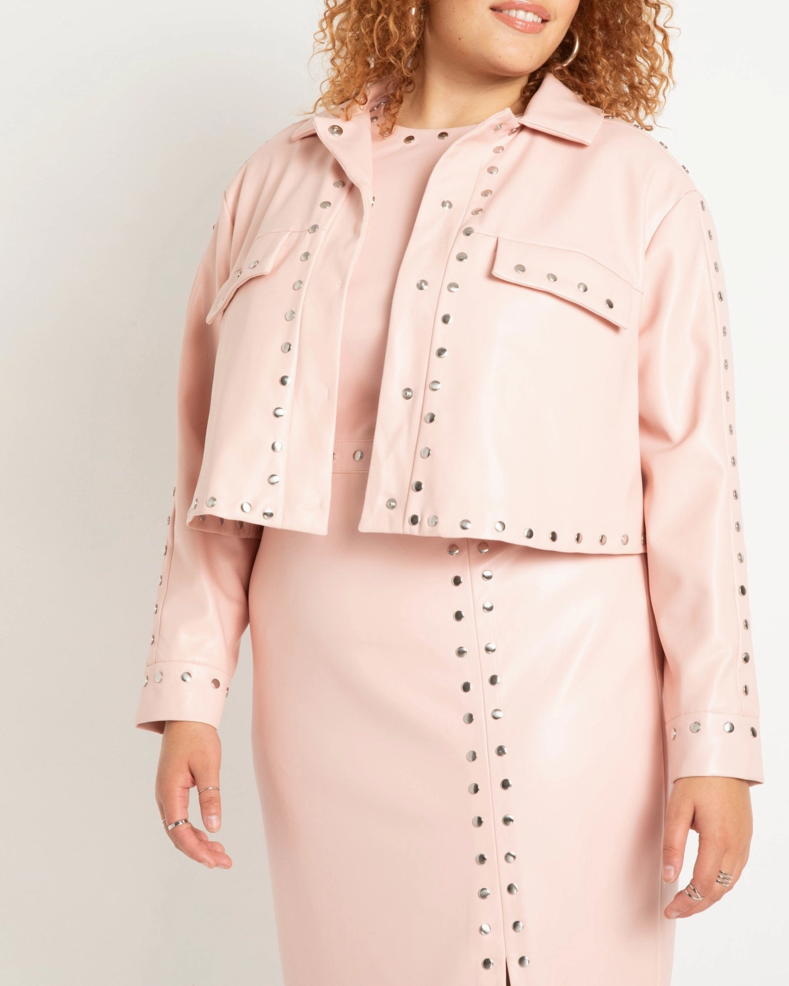 Studded Faux Leather Jacket | Peachskin Easy Fit
