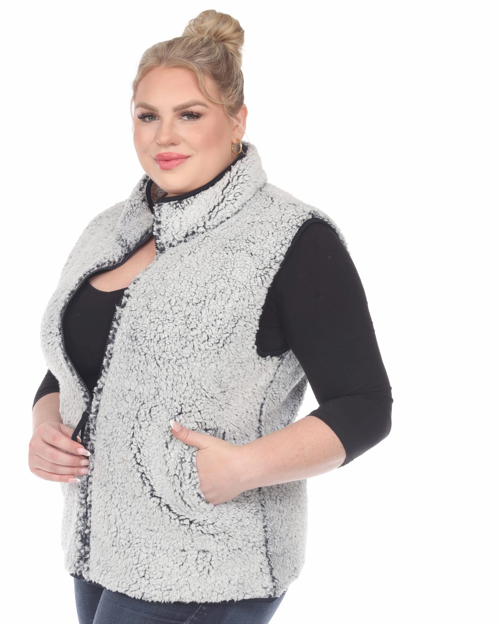 Zip up sherpa vest | Sheep Grey Stretch Fit