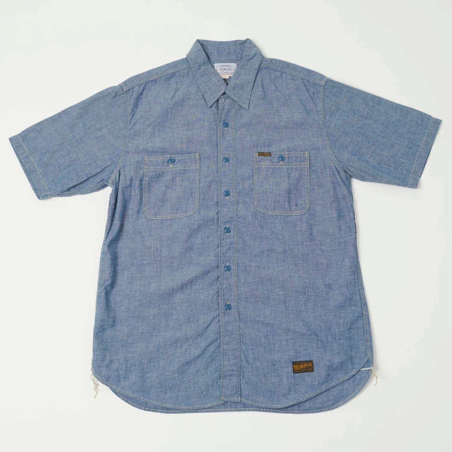 TOYS McCOY Short Sleeve Chambray Work Shirt - Blue Pure Cotton Classic Wardrobe