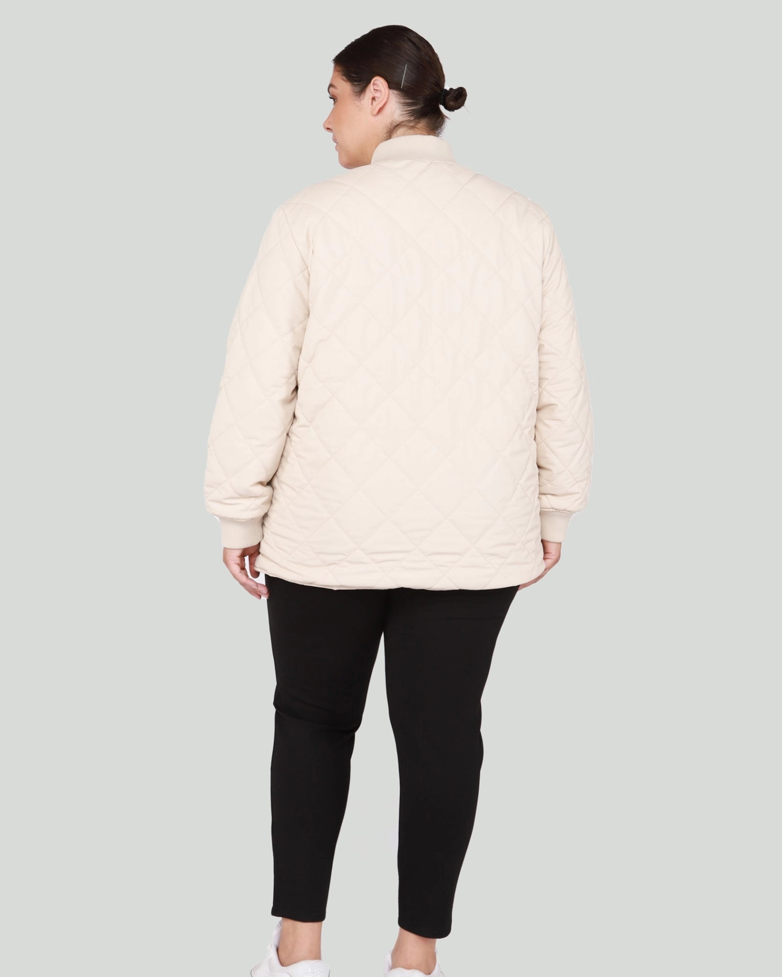 Olivia Quilted Bomber Jacket | Light Putty Sleek Fit