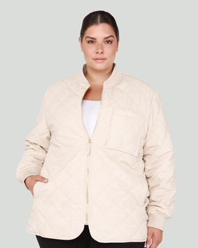 Olivia Quilted Bomber Jacket | Light Putty Padded collar Cozy Shield