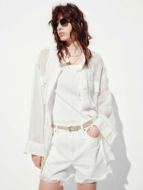 Multi Pockets Ramie Coat Flexible Hem Adjustment Stitched Look