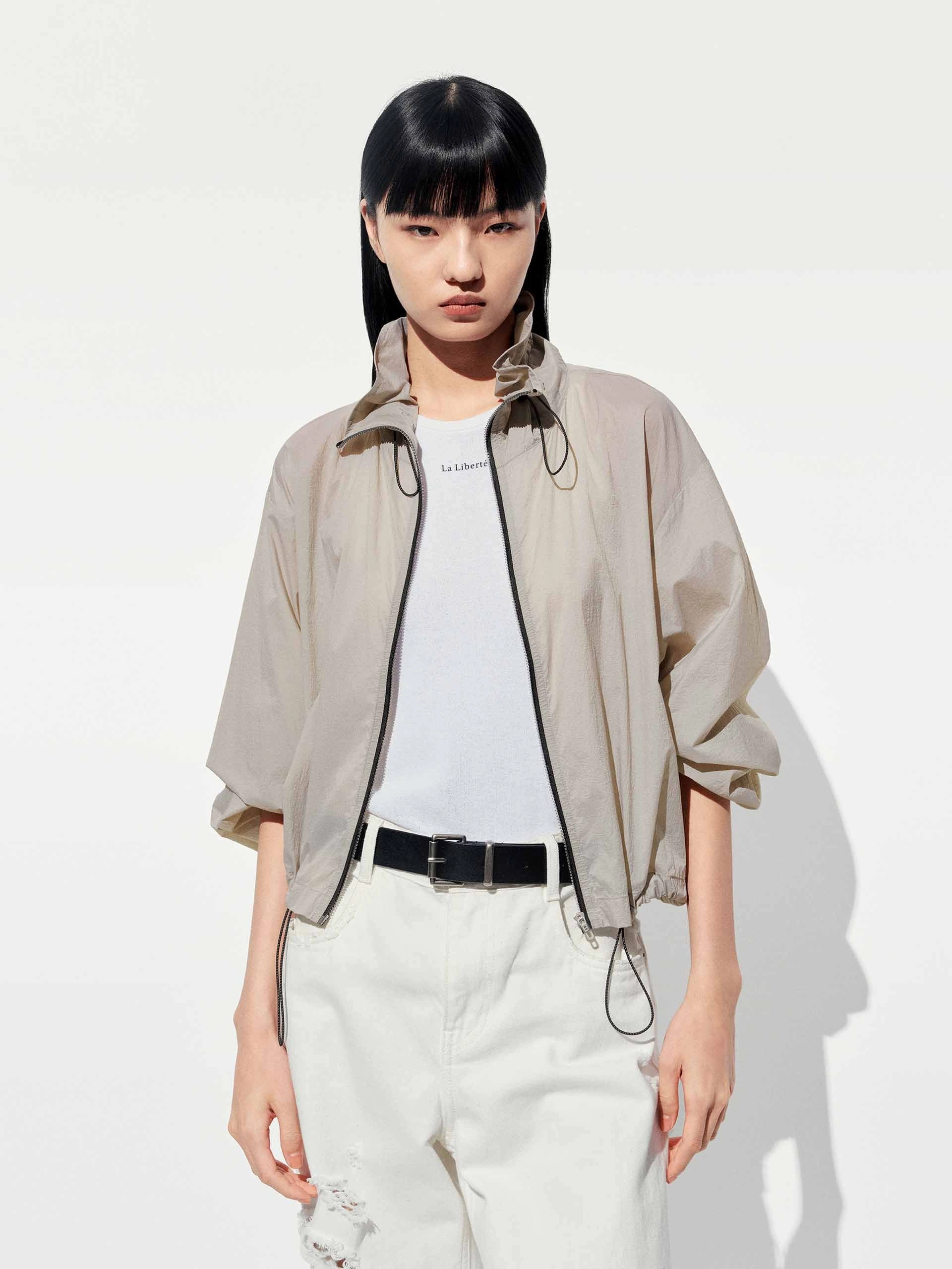 Down Stuffed Lightweight Drawstring Cropped Jacket