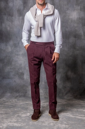 Bordeaux Cotton Biella Trousers  - Made in Italy Sporty Cut Chill Comfort Wear