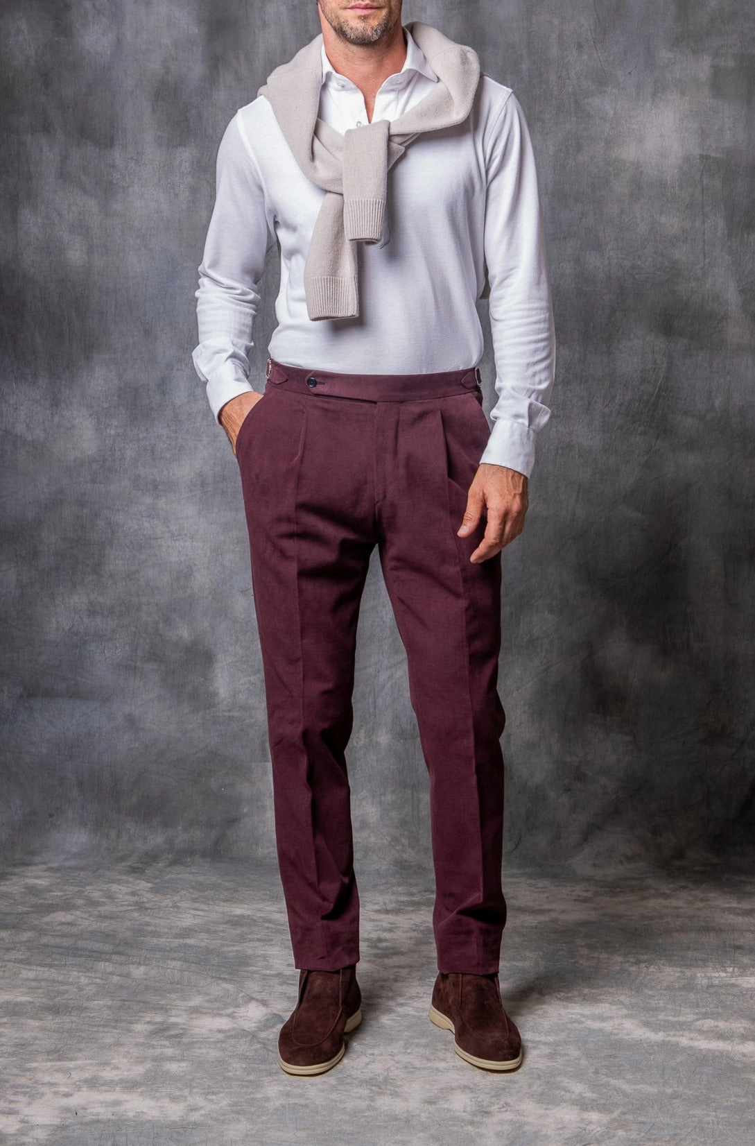 Bordeaux Cotton Biella Trousers  - Made in Italy Sporty Cut Chill Comfort Wear