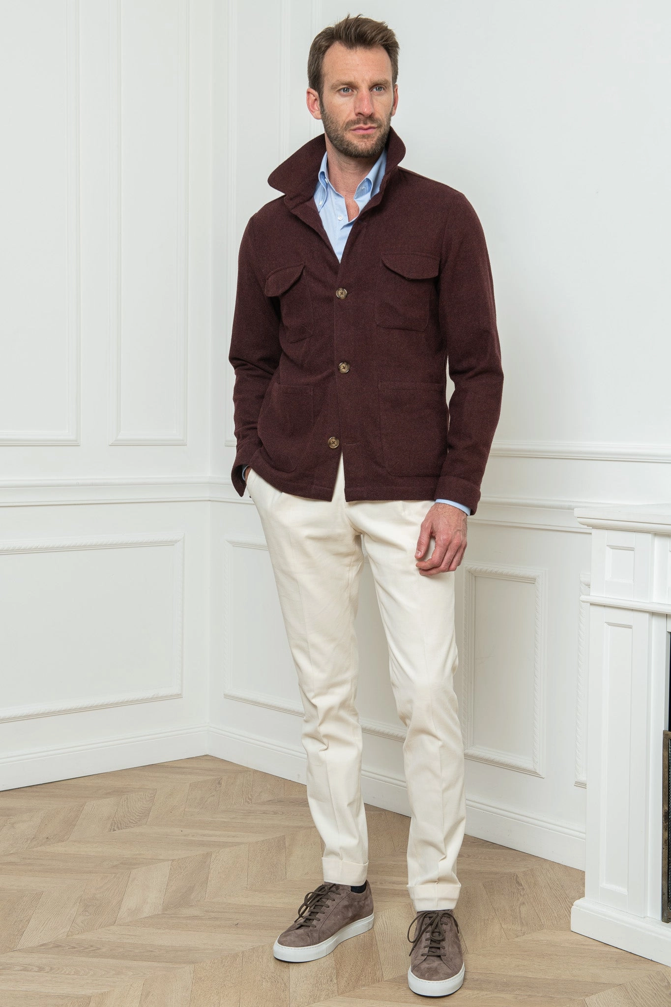 Bordeaux Safari Jacket flannel Super 180'S ?C Made in Italy Travel Fit Surf