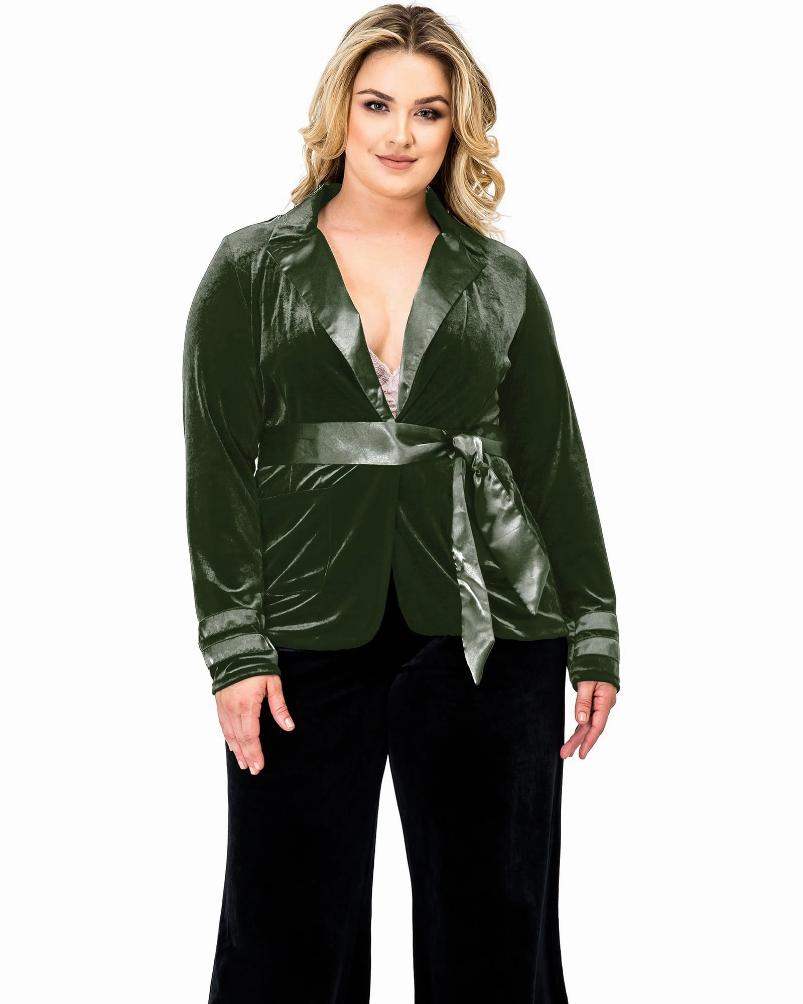 Women's Velvet Satin Belt Wrap Smoking Jacket | Green Neutral Comfort Comfortable Jacket