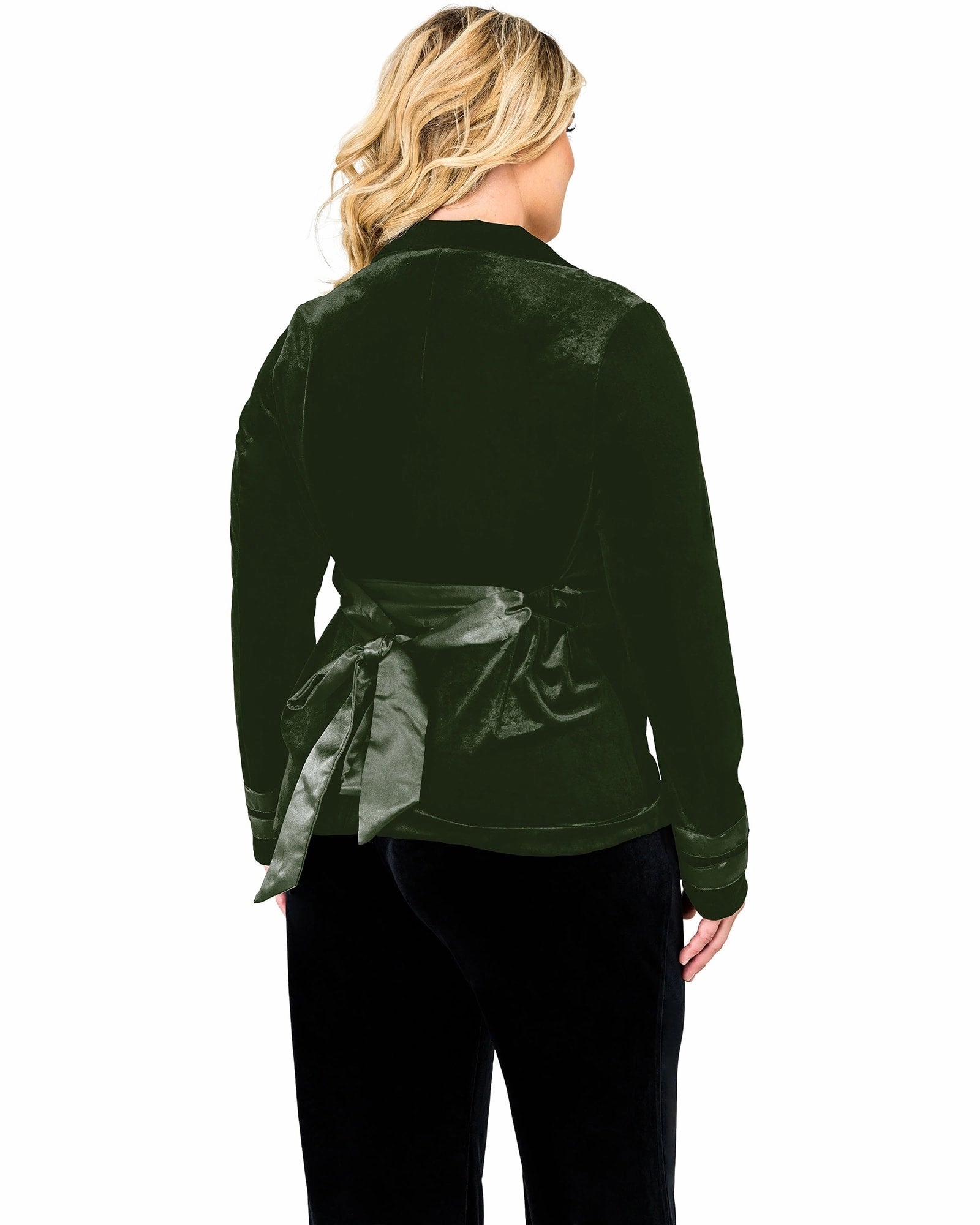 Women's Velvet Satin Belt Wrap Smoking Jacket | Green Essential Fashion Wind Resistant Shield
