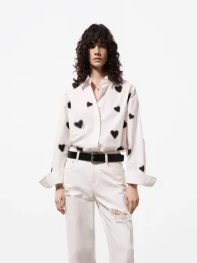 Heart Print Cotton Shirt No Chafe Edging