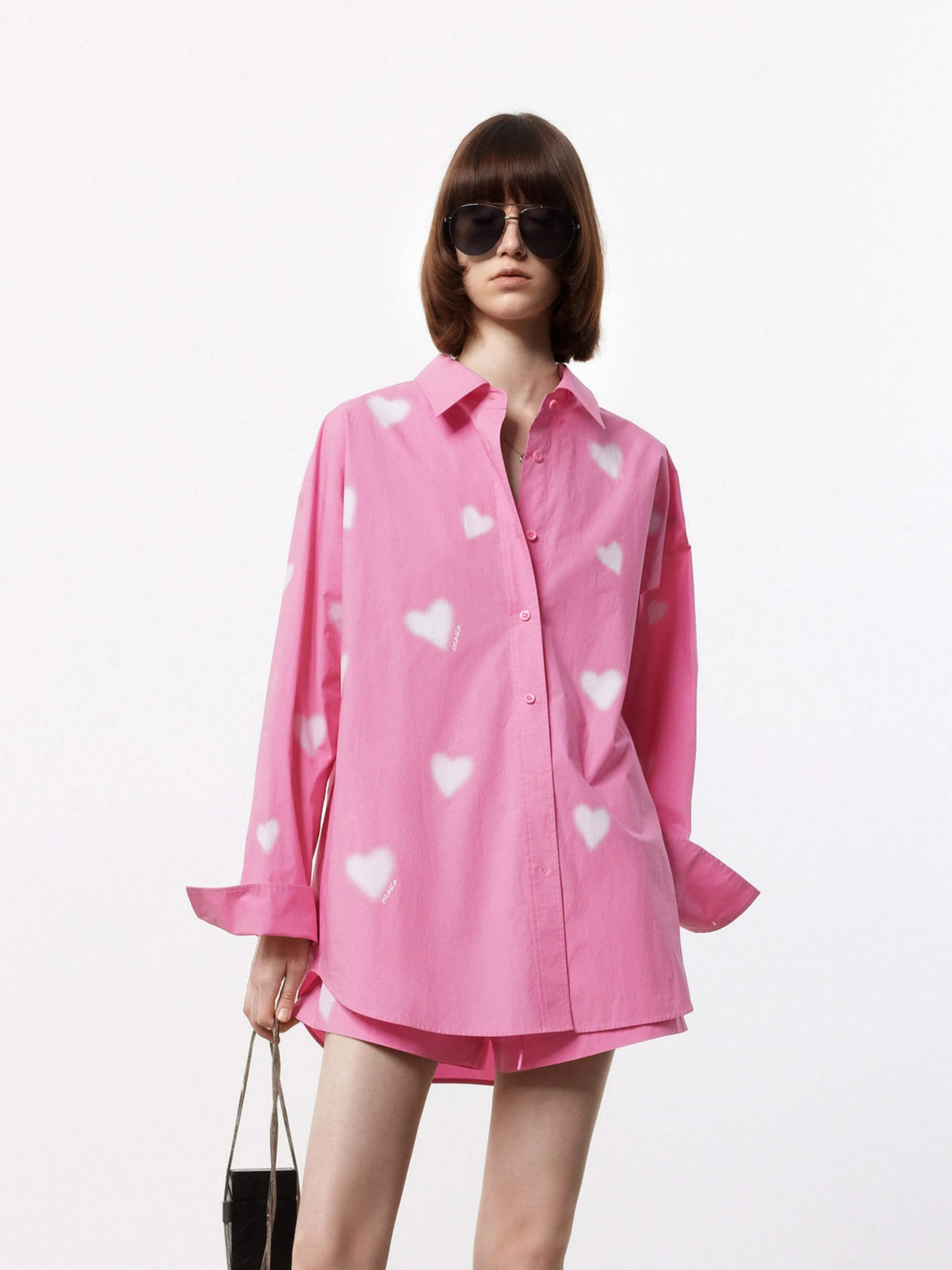 Heart Print Cotton Shirt Casual Vibe