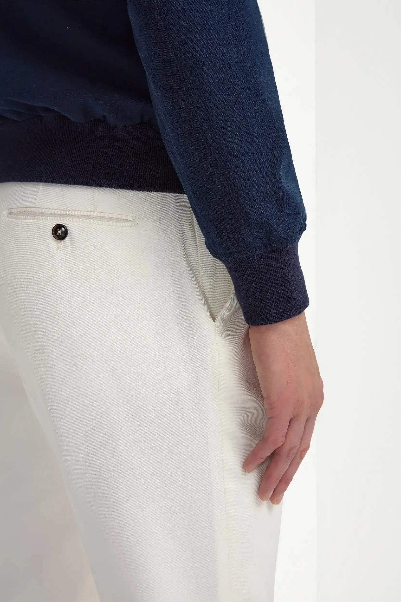 Ergonomic Shoulder Fit Blue cotton and silk bomber - Made in Italy