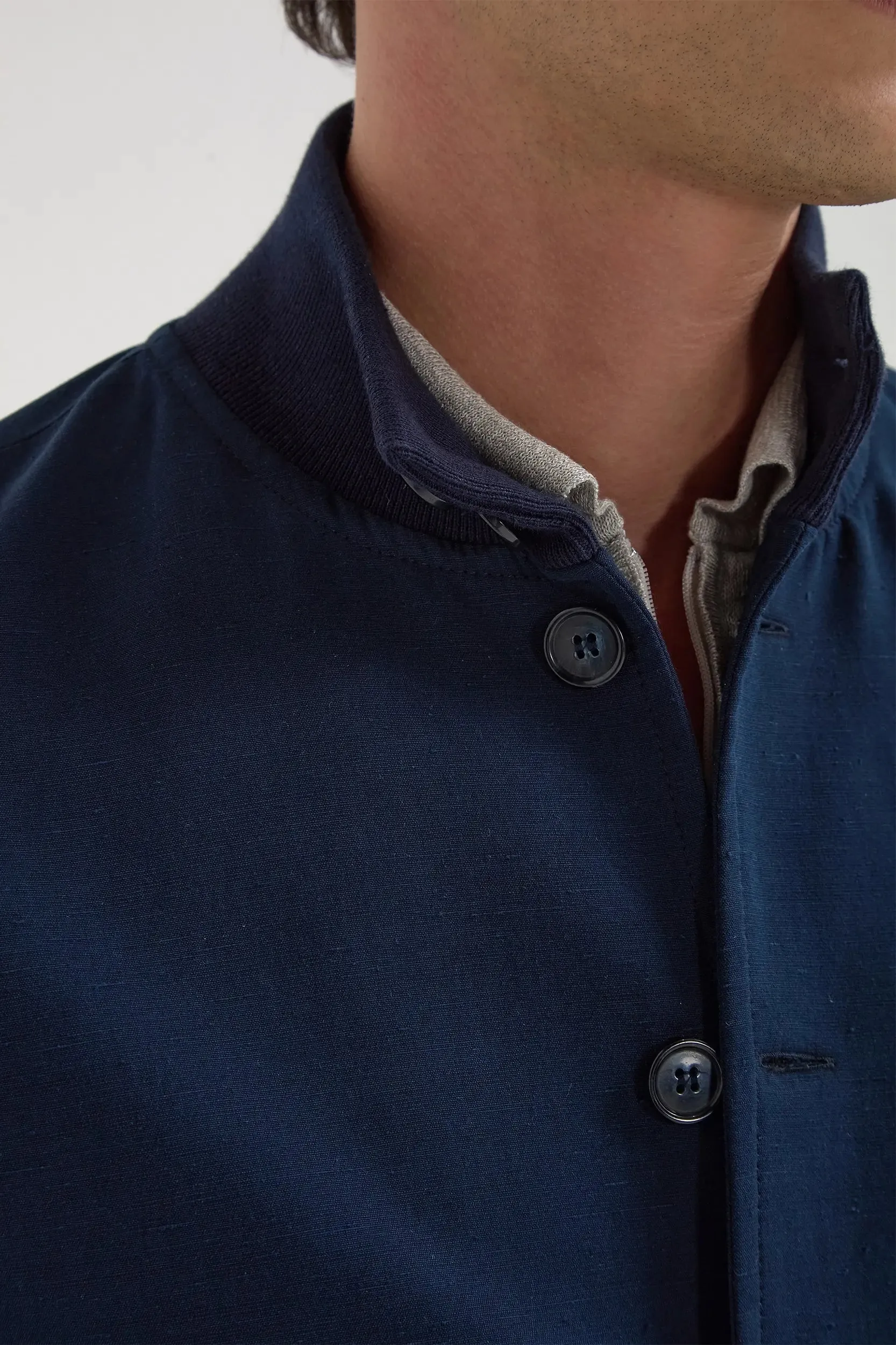 Blue cotton and silk bomber - Made in Italy Concealed Zippers
