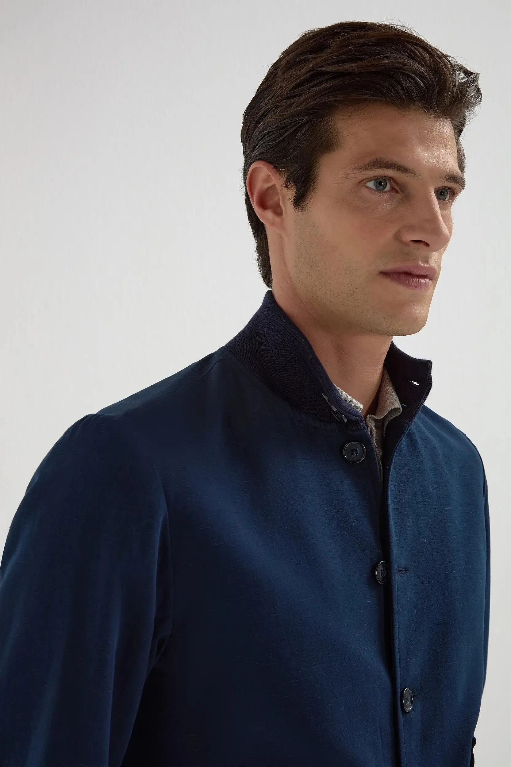 Blue cotton and silk bomber - Made in Italy All Year Use