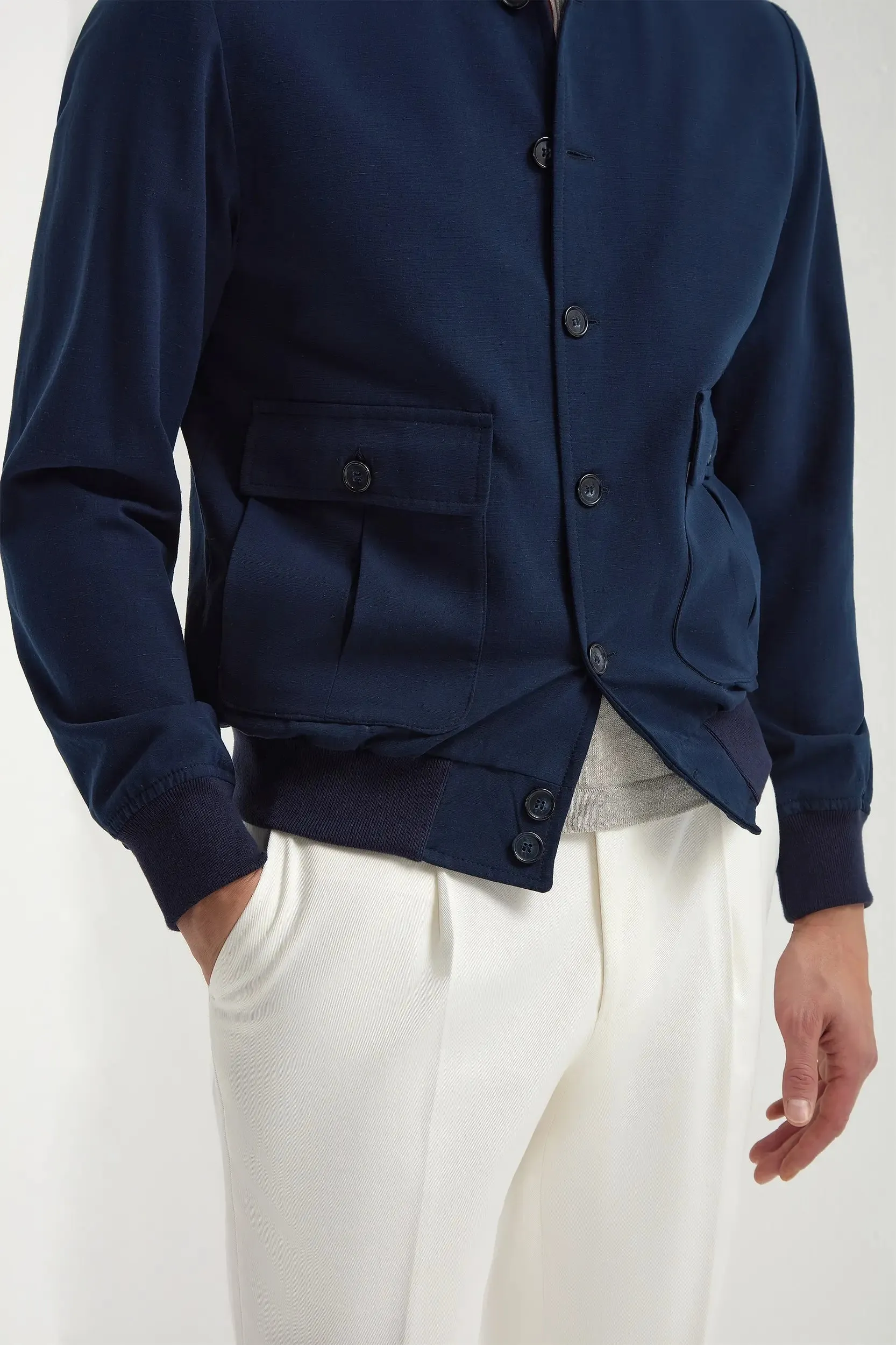 Versatile Design Durable AbrasionResistant Panels Blue cotton and silk bomber - Made in Italy