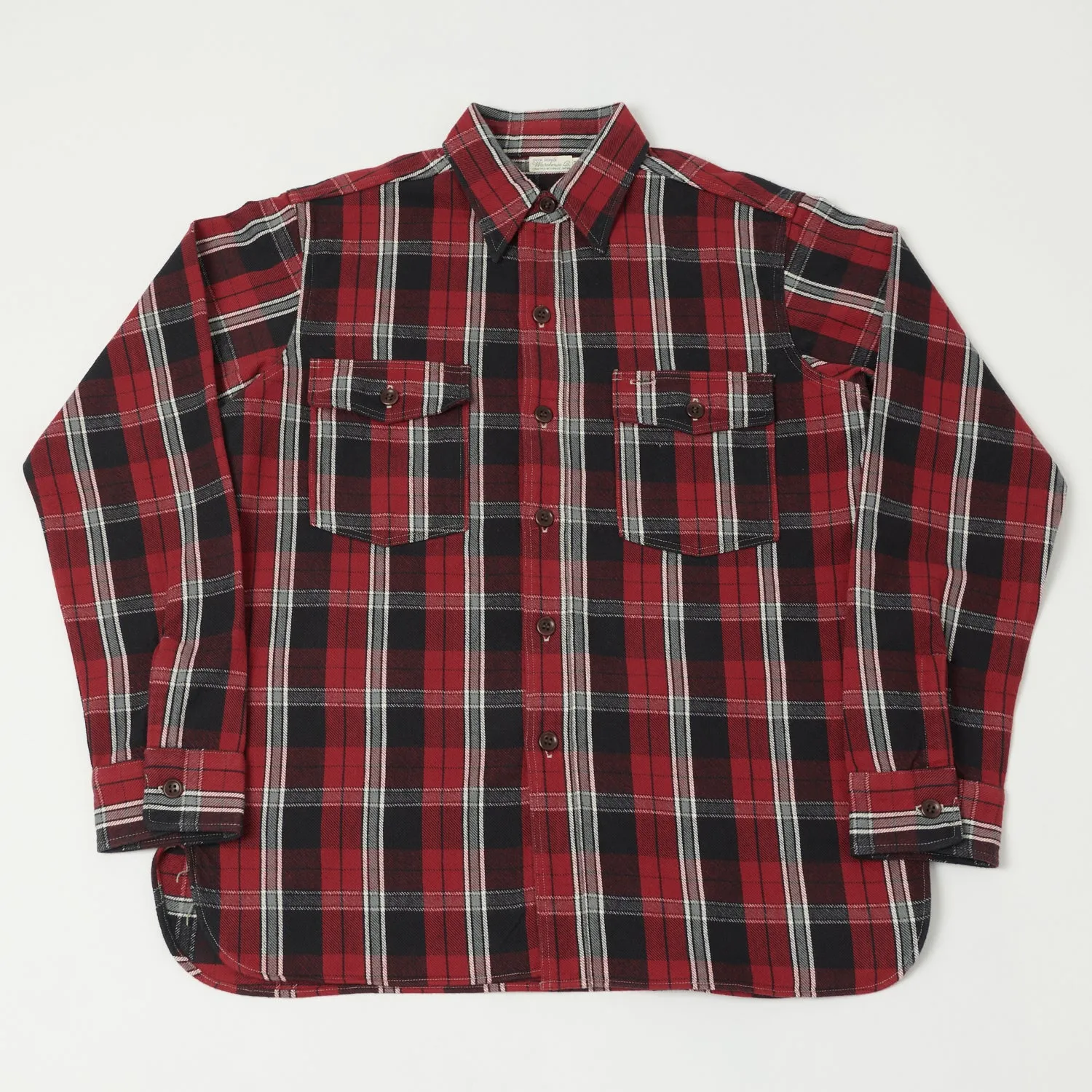 Warehouse & Co 3022 Duck Digger Plaid Flannel Shirt - Dark Red Night Out Adjustable Cuff Closure