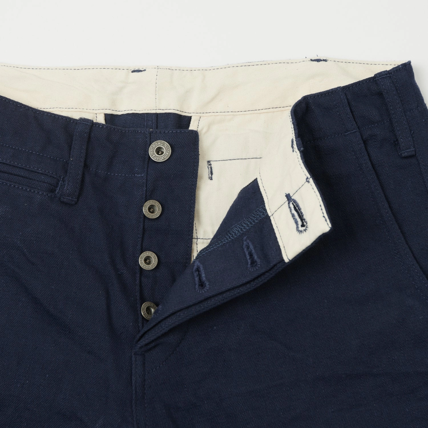 PermeableCloth Stain Release Finish ONI Denim 727FR 12oz French Navy Sulfur Slim Straight Chino - Rinsed