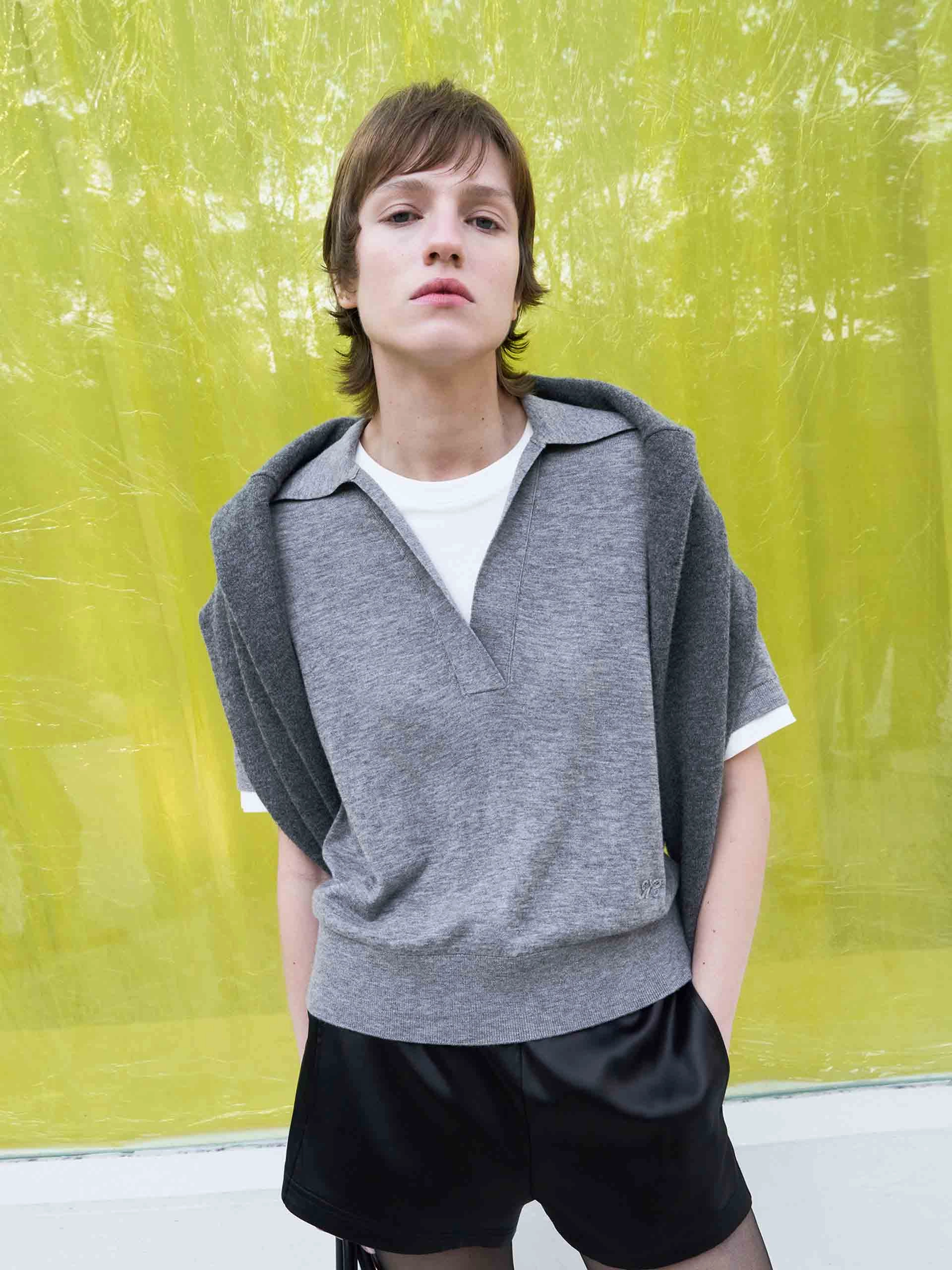 Wool Blend Contrast Knit Top Circular Knit Technology Zero Waste Manufacturing