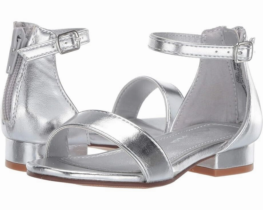 Nina Hidi-T Sandals Girls US 12 Silver Metallic Ankle Strap Block Heel FZP437 All Outfits Street Casual