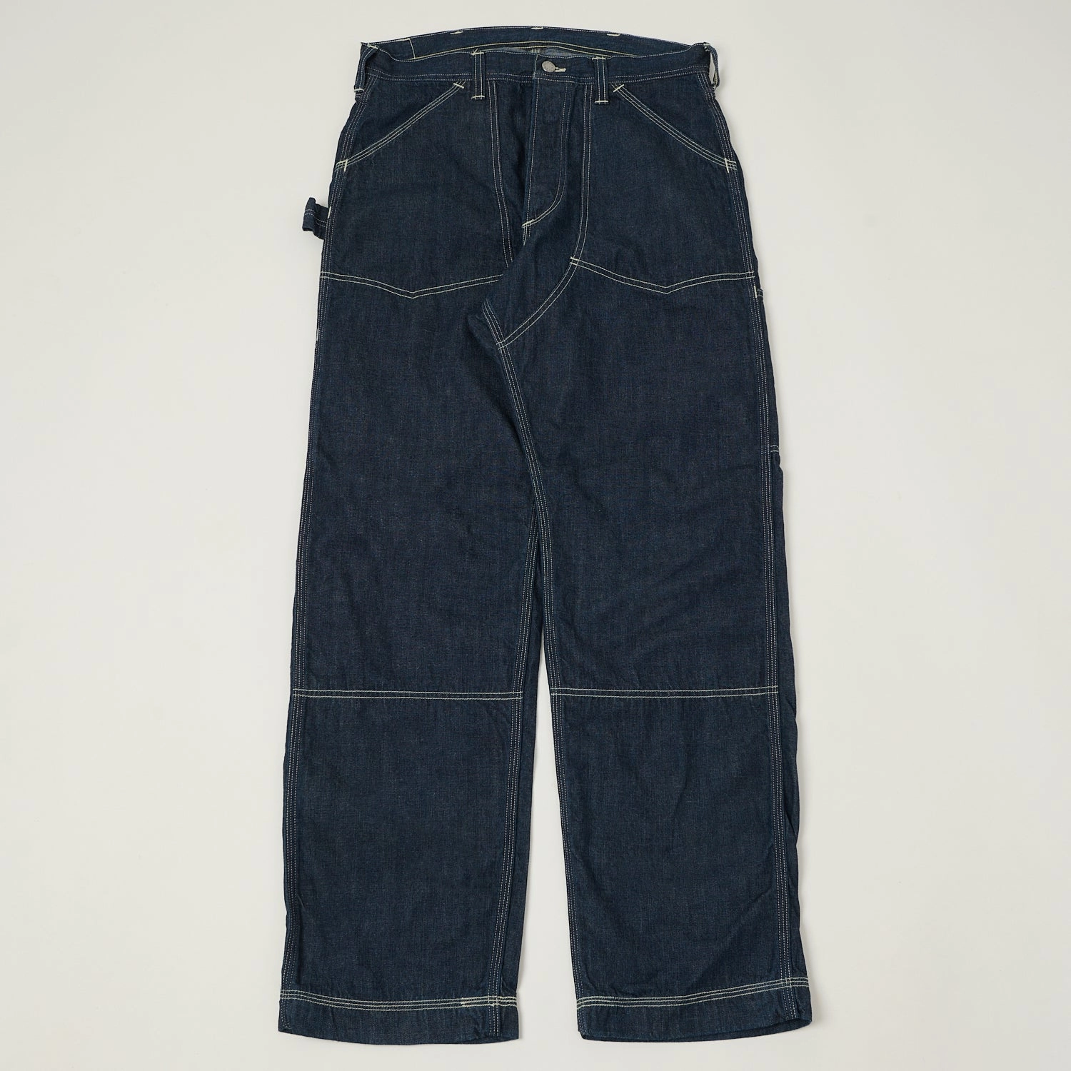 Freewheelers & Co Ironall 'Lot 102 Denim Overalls' Trouser - Indigo Hidden Zip Pockets Versatile Waist