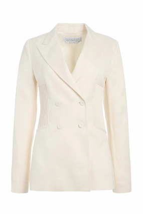 Refined Look Fray Resistant Edging Brett Blazer in Ivory Textured Linen